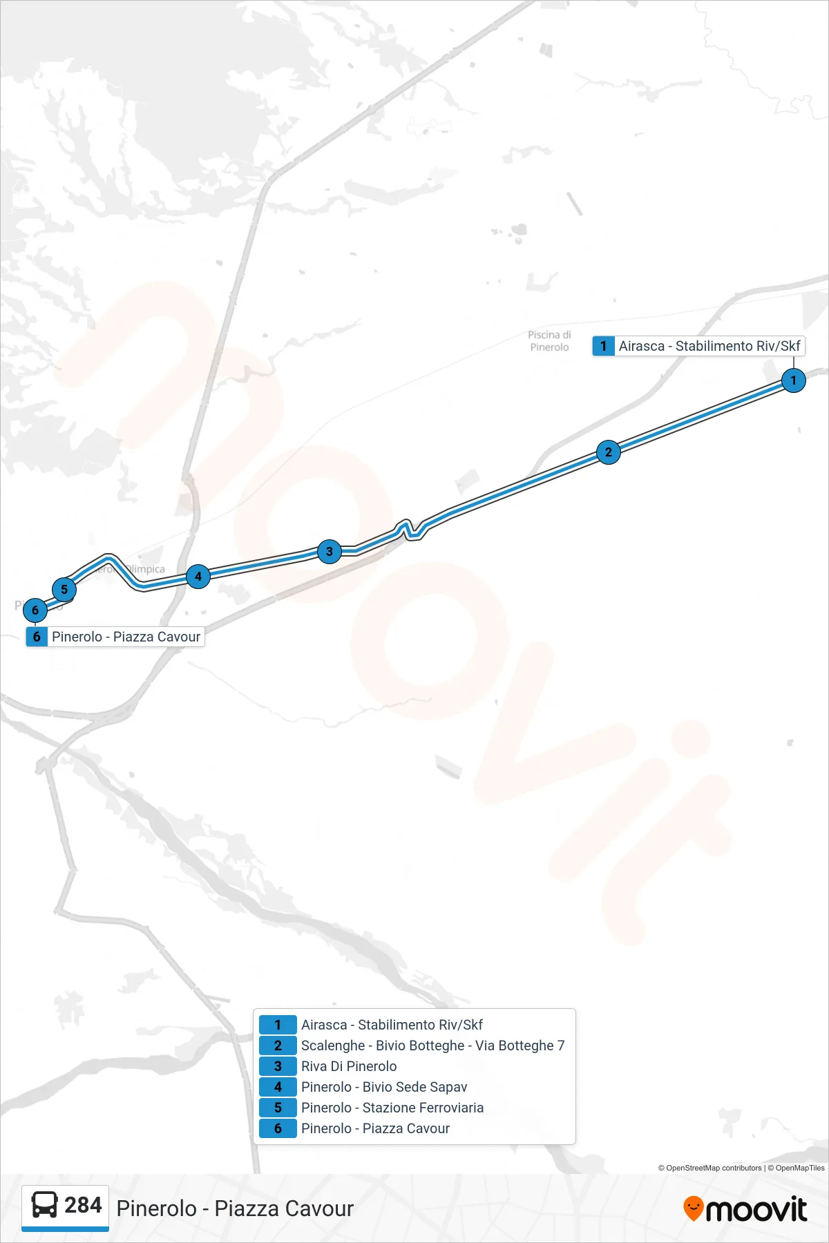 Linea 284  bus (Pinerolo - Piazza Cavour) - Percorsi e fermate sulla mappa