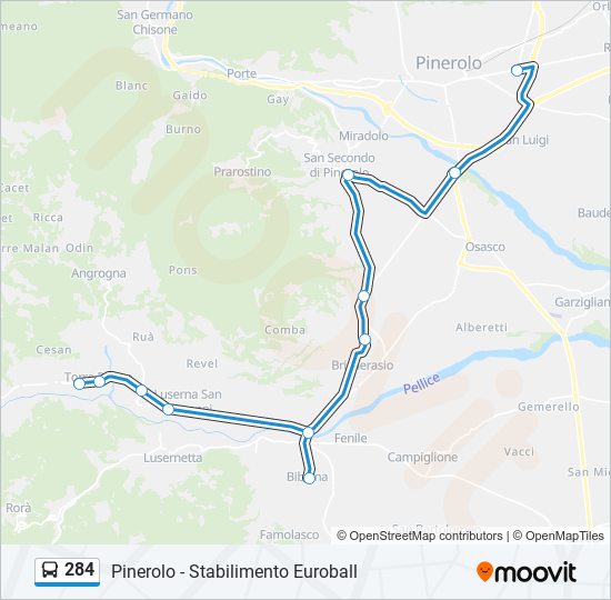 Percorso linea bus 284