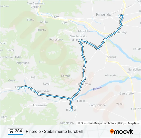 284 Bus Line Map