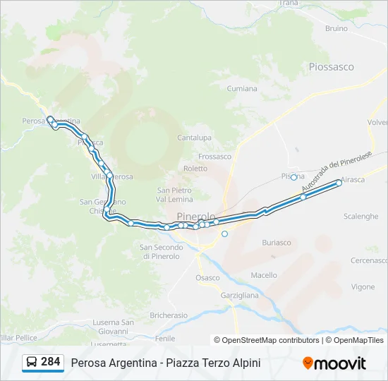 Percorso linea bus 284