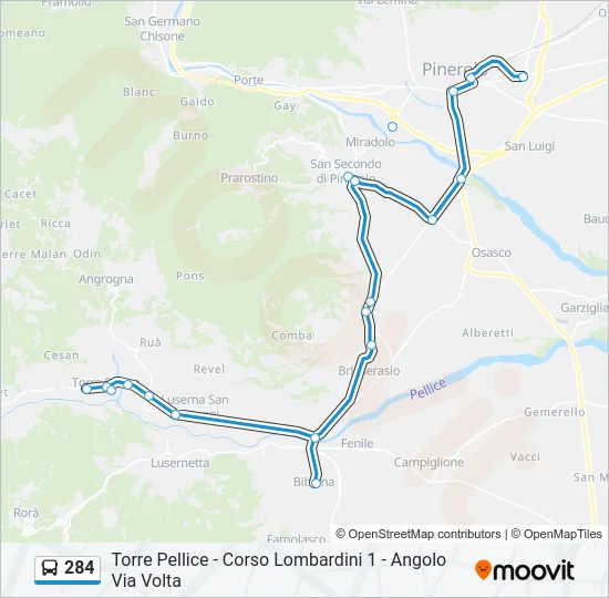 284 Bus Line Map