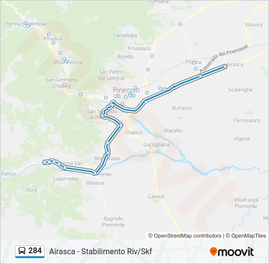 Percorso linea bus 284