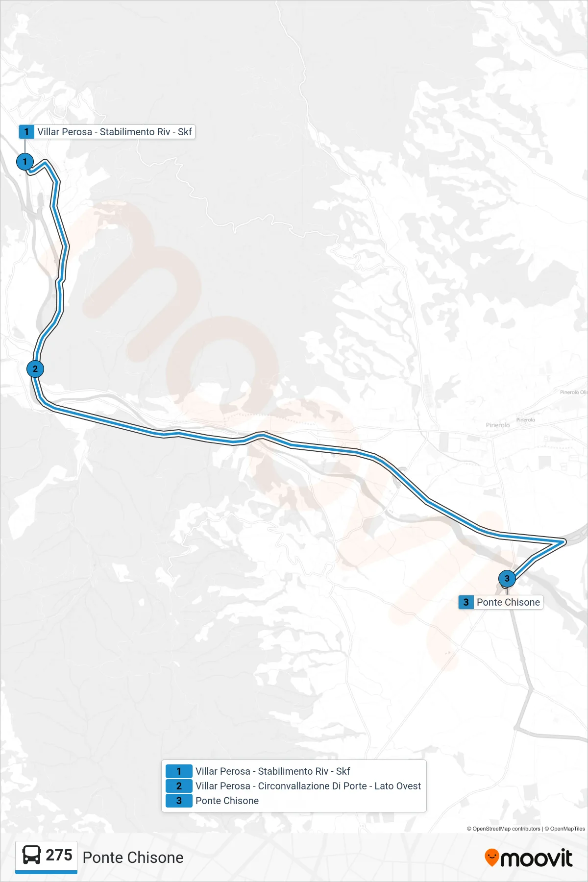 Linea 275 bus (Ponte Chisone) - Percorsi e fermate sulla mappa