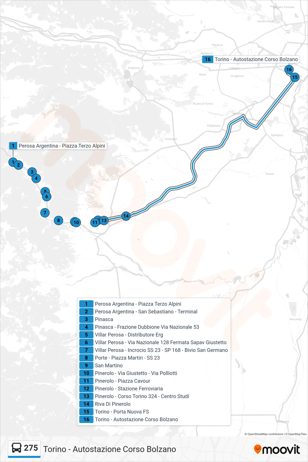 Linea 275  bus (Torino - Autostazione Corso Bolzano) - Percorsi e fermate sulla mappa