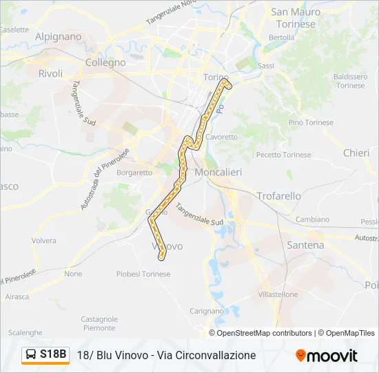 Percorso linea bus S18B