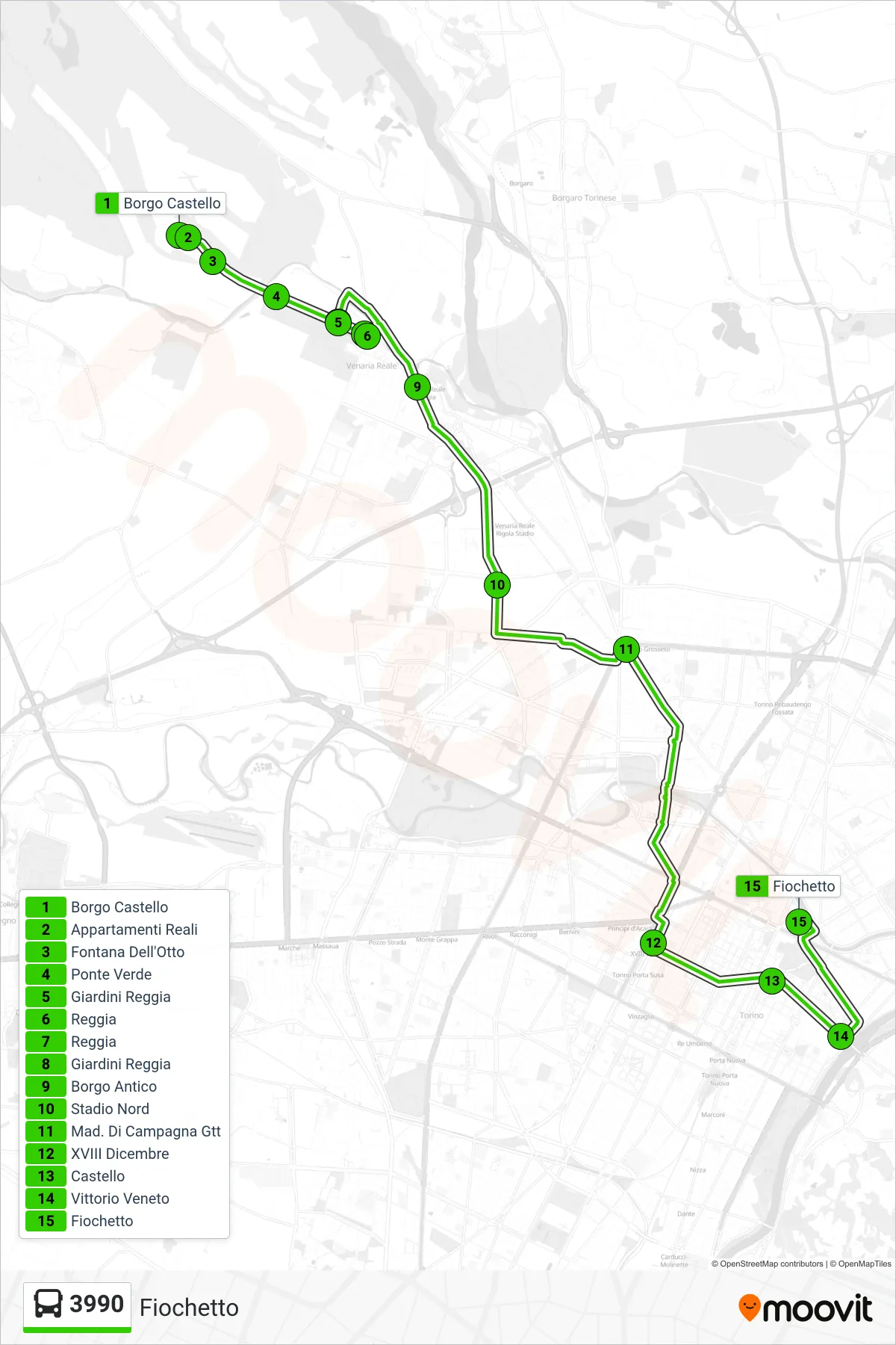 Linea 3990  bus (Fiochetto) - Percorsi e fermate sulla mappa