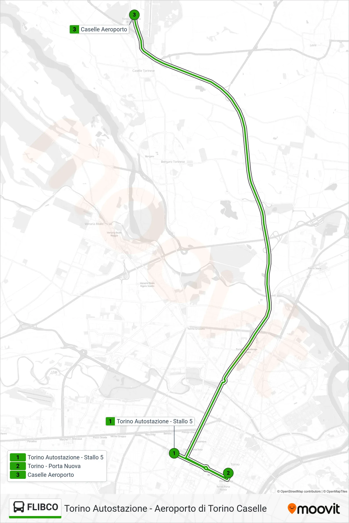 Linea FLIBCO bus (Caselle Aeroporto) - Percorsi e fermate sulla mappa