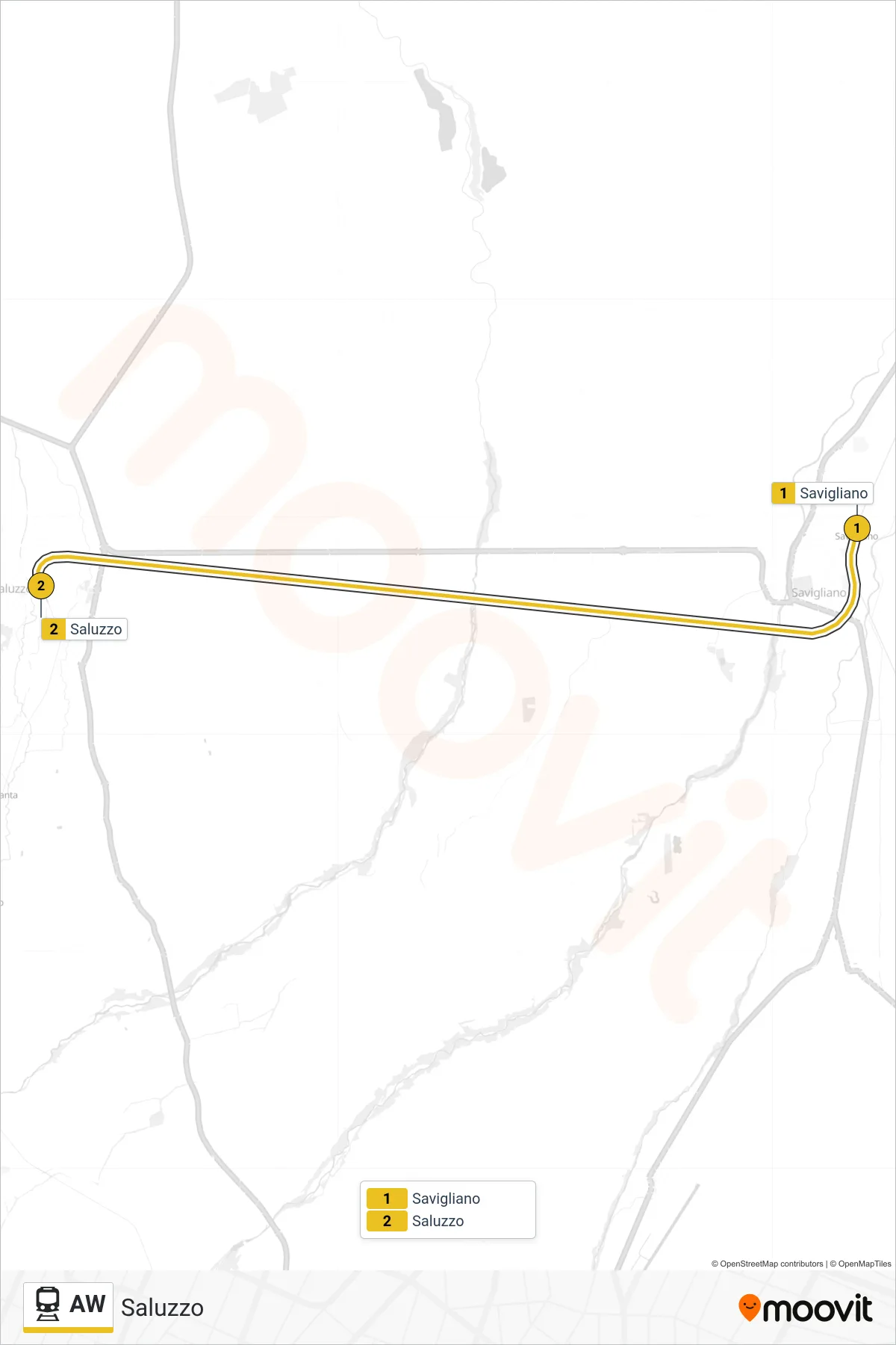 Linea AW treno (Saluzzo) - Percorsi e fermate sulla mappa