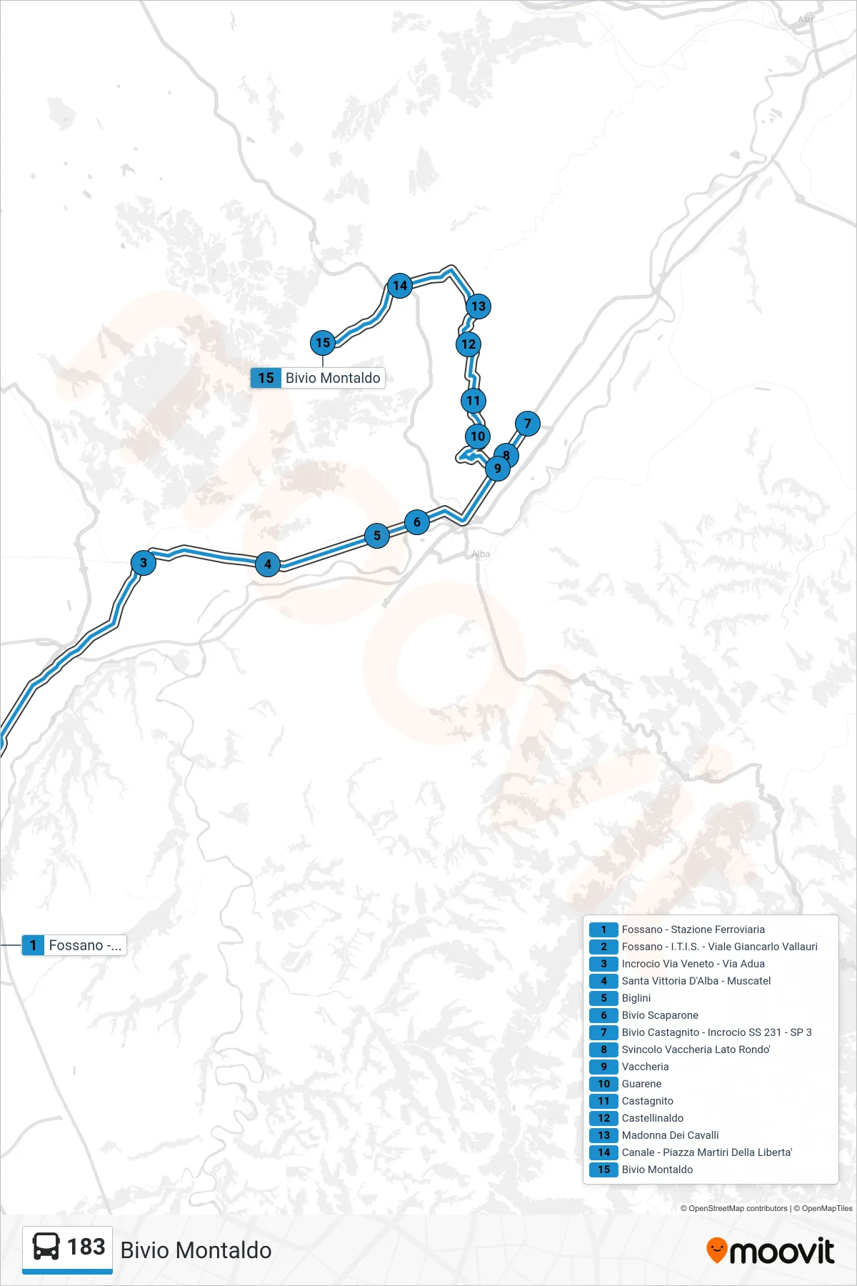 Linea 183  bus (Bivio Montaldo) - Percorsi e fermate sulla mappa