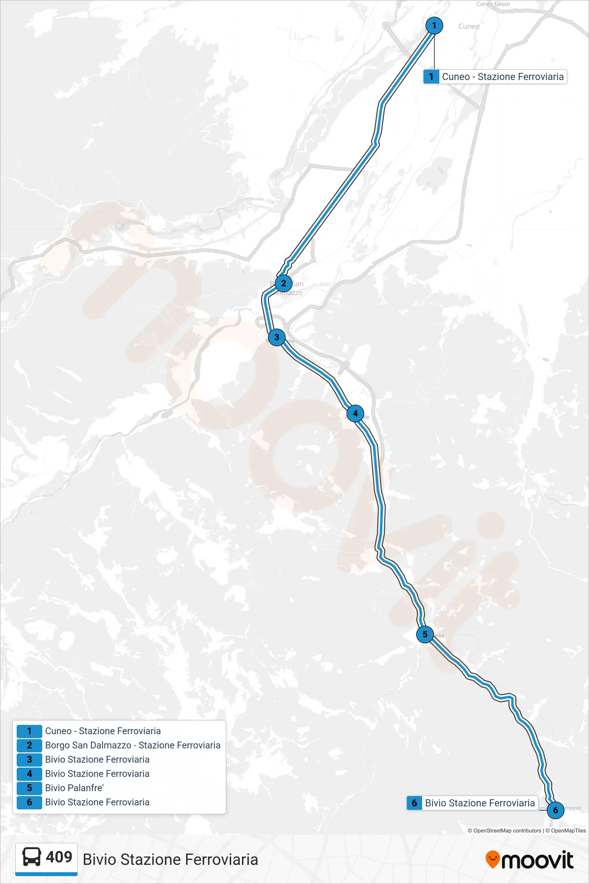 Linea 409 bus (Bivio Stazione Ferroviaria) - Percorsi e fermate sulla mappa