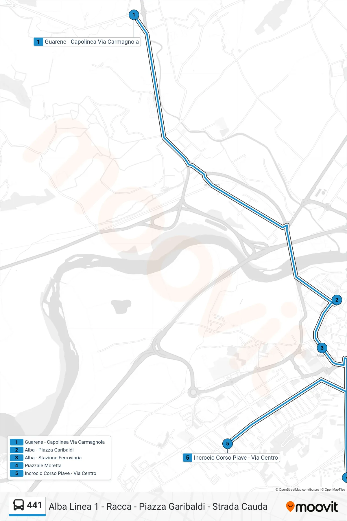 Linea 441 bus (Incrocio Corso Piave - Via Centro) - Percorsi e fermate sulla mappa