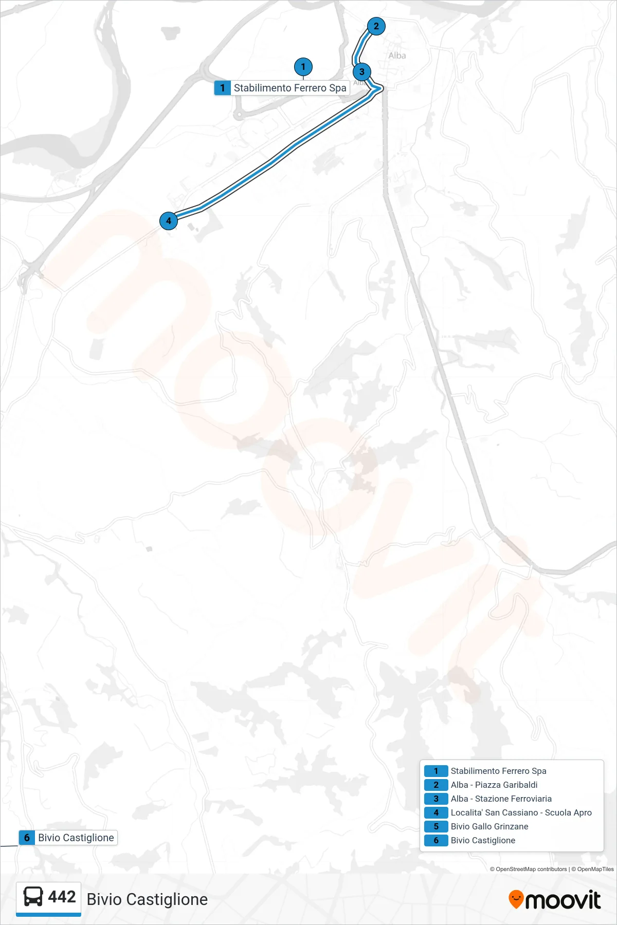 Linea 442 bus (Bivio Castiglione) - Percorsi e fermate sulla mappa