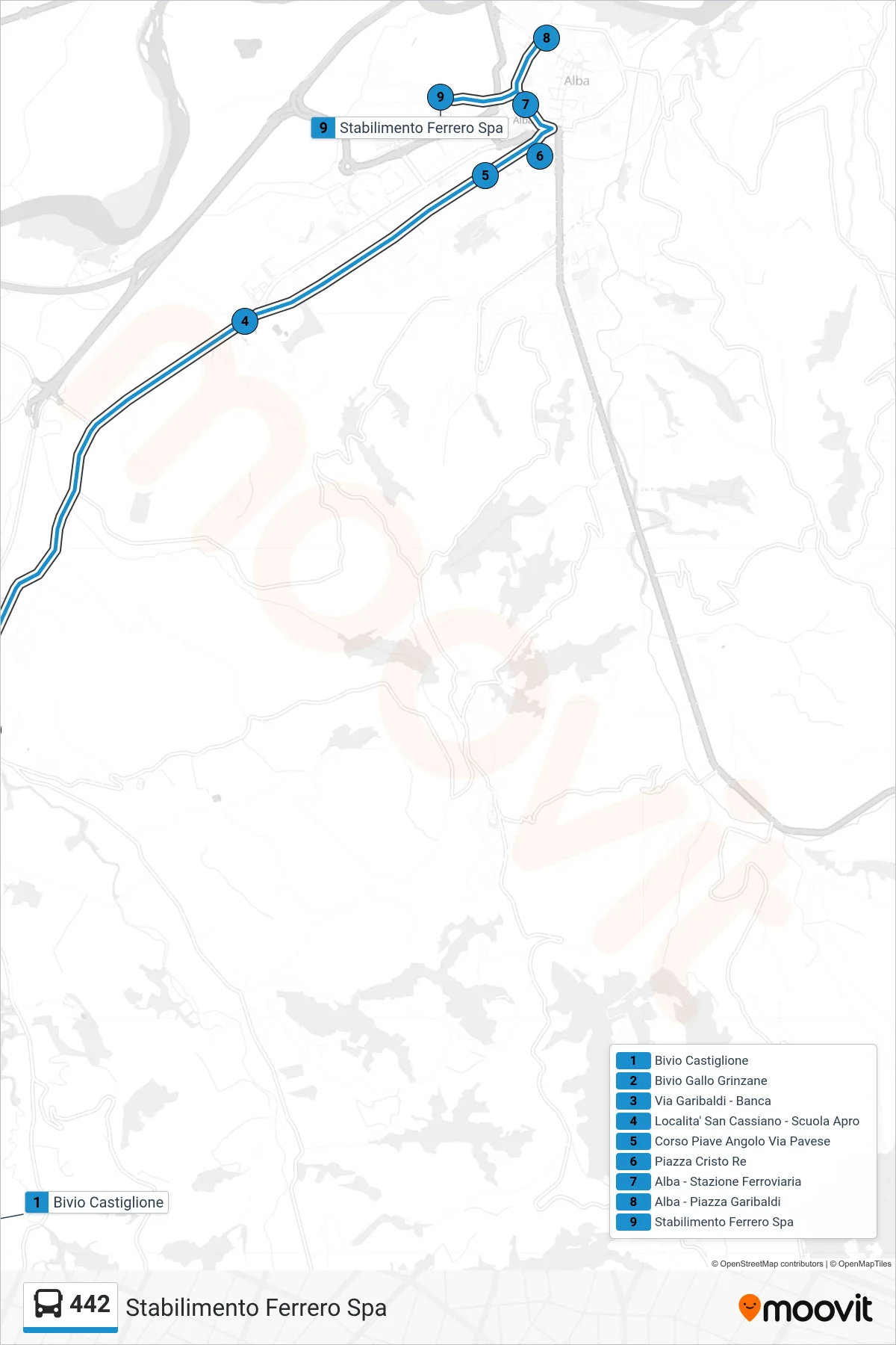 Linea 442 bus (Stabilimento Ferrero Spa) - Percorsi e fermate sulla mappa