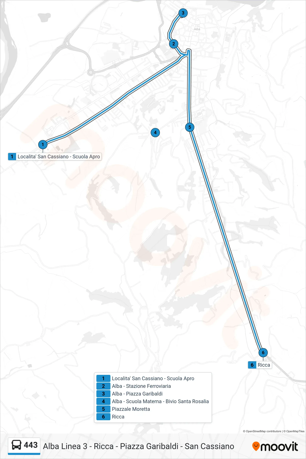 Linea 443 bus (Ricca) - Percorsi e fermate sulla mappa