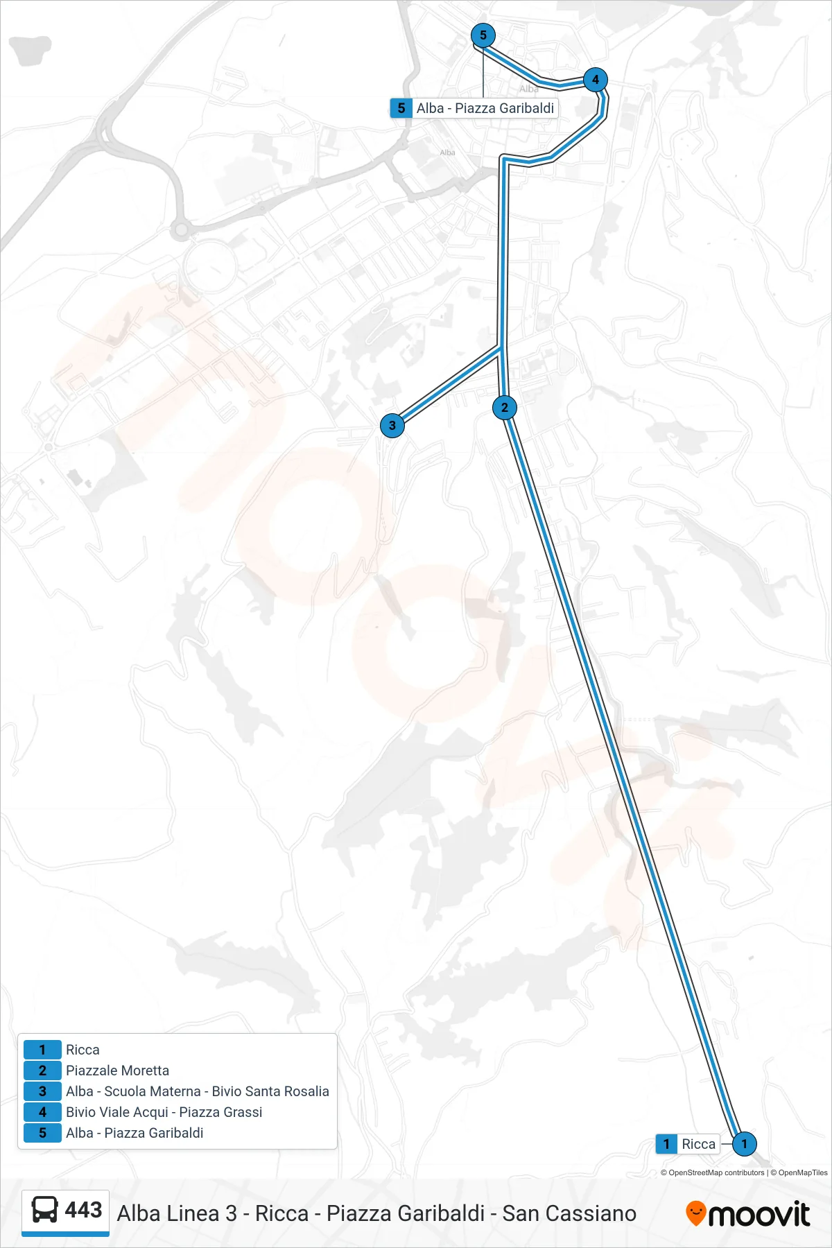 Linea 443  bus (Alba - Piazza Garibaldi) - Percorsi e fermate sulla mappa