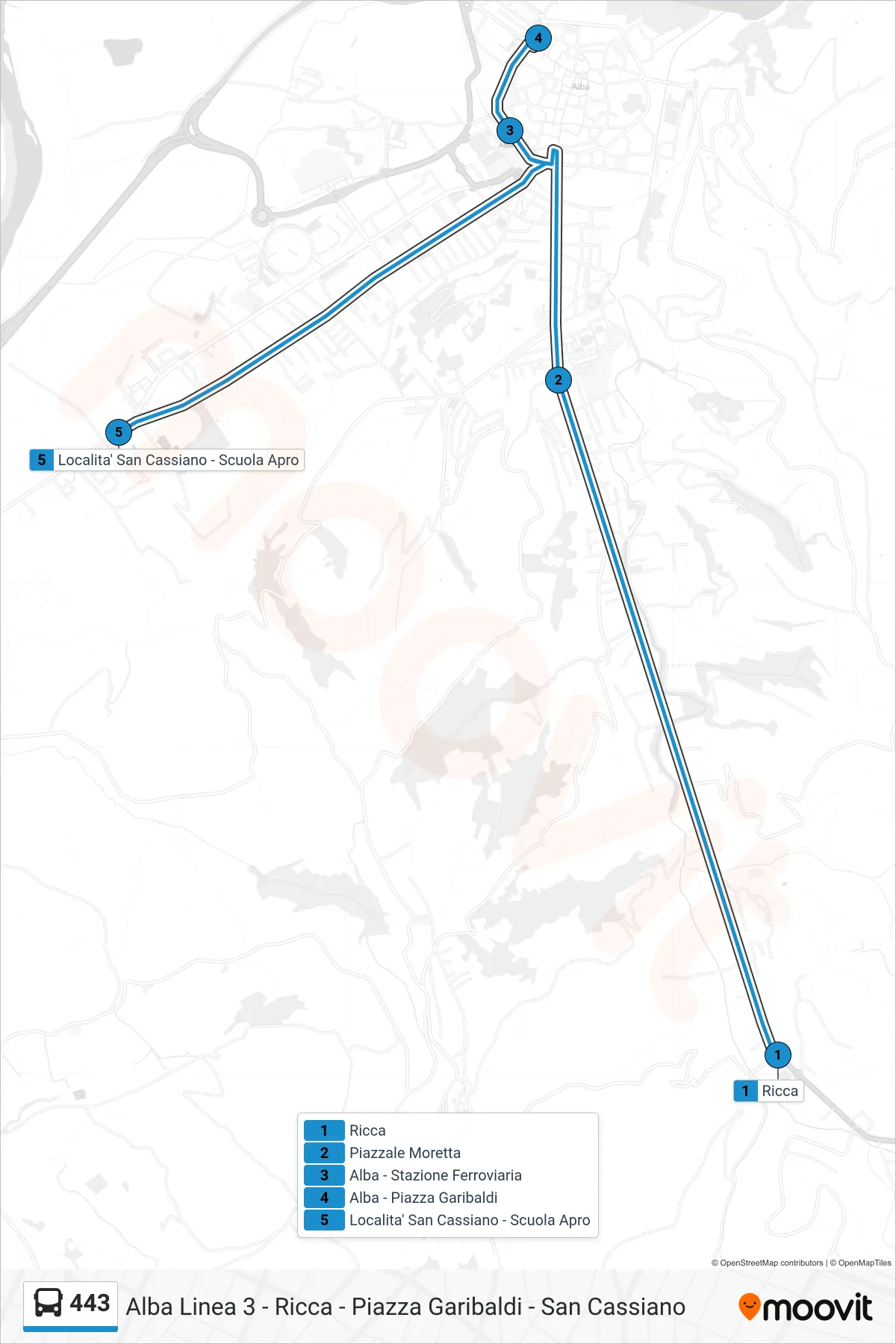 Linea 443 bus (Localita' San Cassiano - Scuola Apro) - Percorsi e fermate sulla mappa