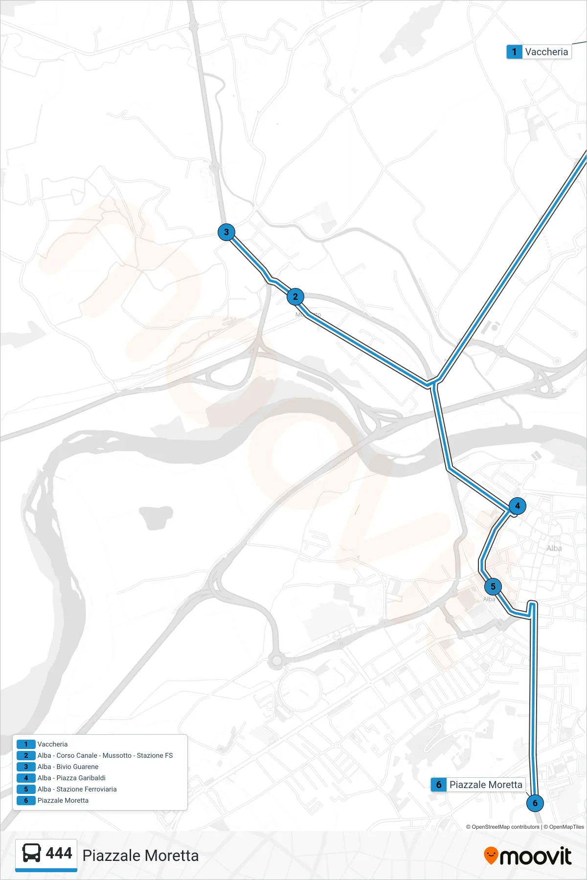 Linea 444  bus (Piazzale Moretta) - Percorsi e fermate sulla mappa