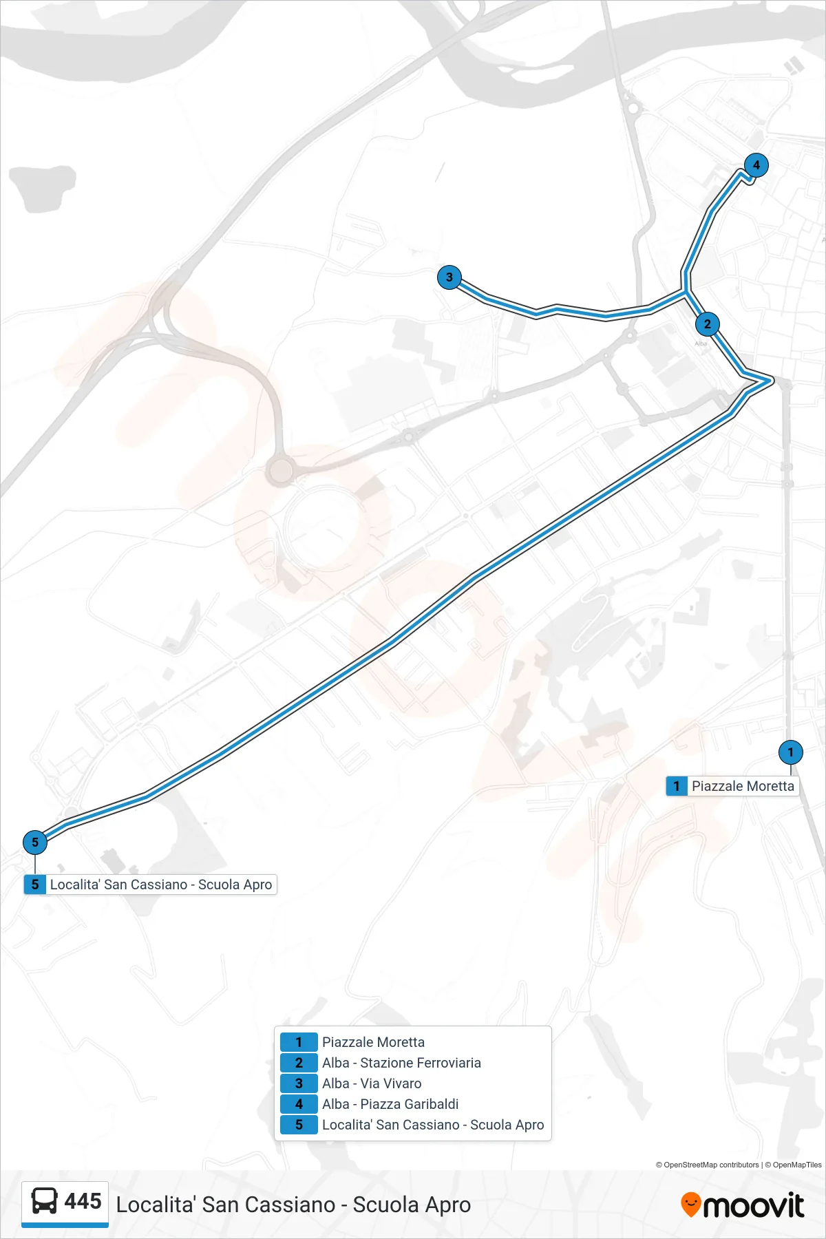 Linea 445 bus (Localita' San Cassiano - Scuola Apro) - Percorsi e fermate sulla mappa