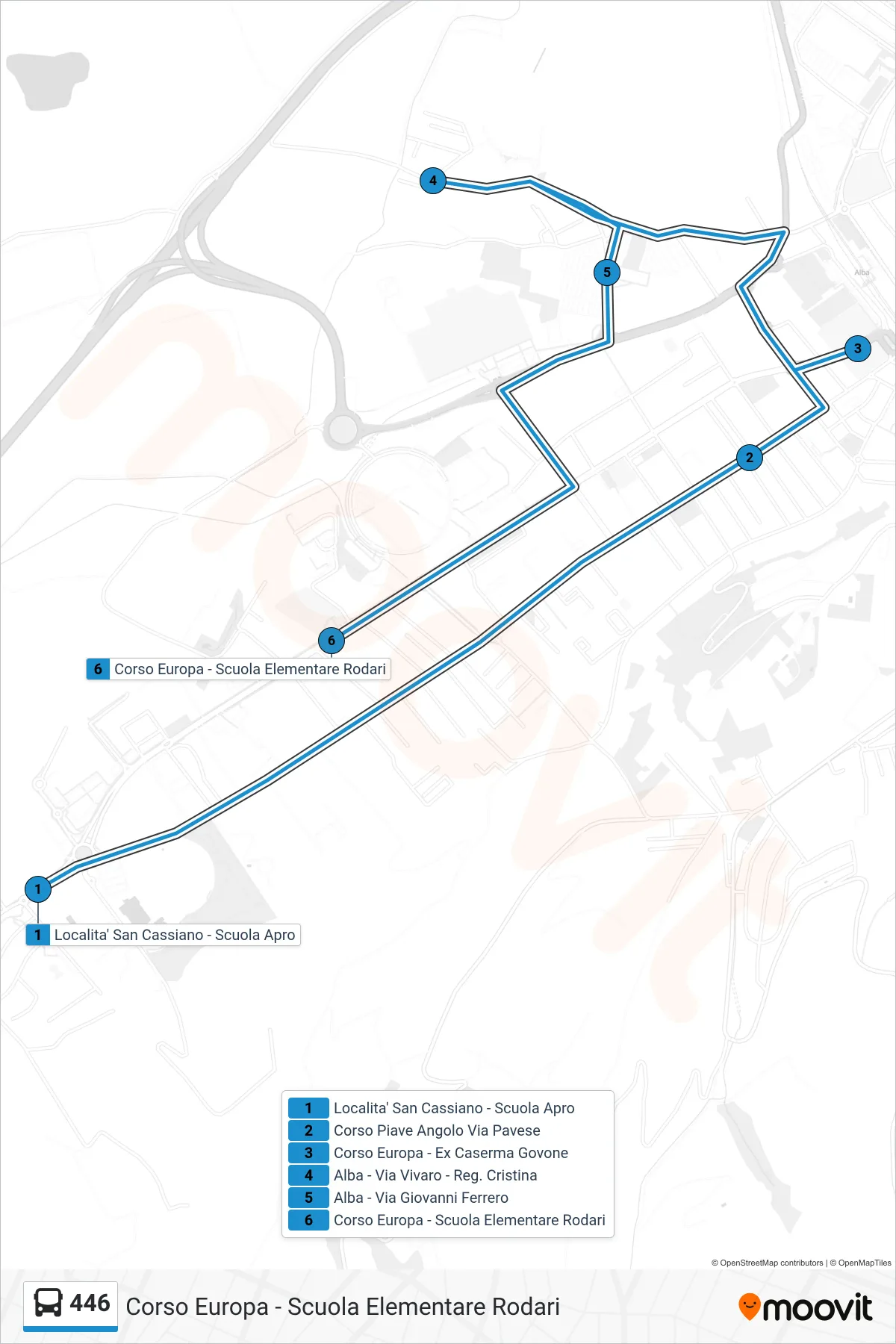Linea 446 bus (Corso Europa - Scuola Elementare Rodari) - Percorsi e fermate sulla mappa