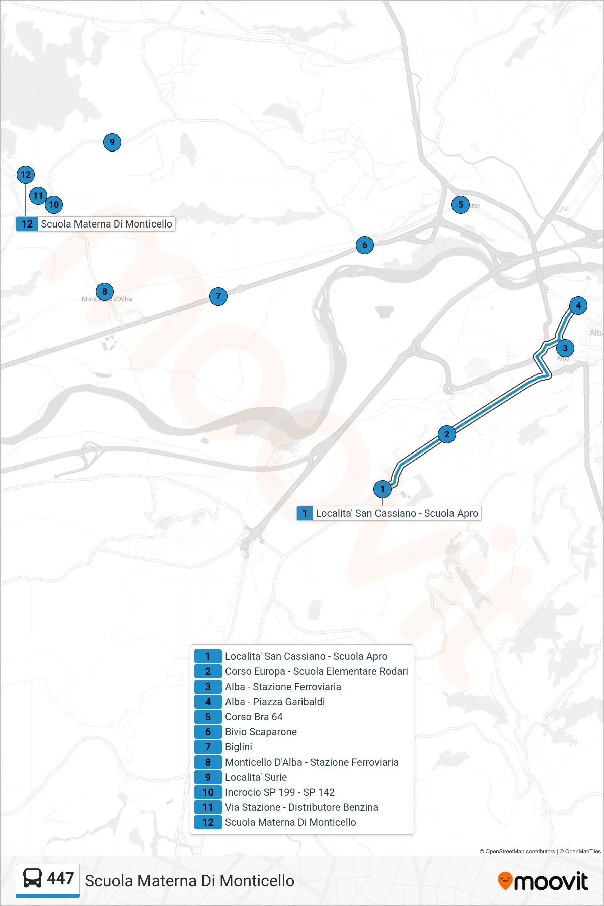 Linea 447 bus (Scuola Materna Di Monticello) - Percorsi e fermate sulla mappa