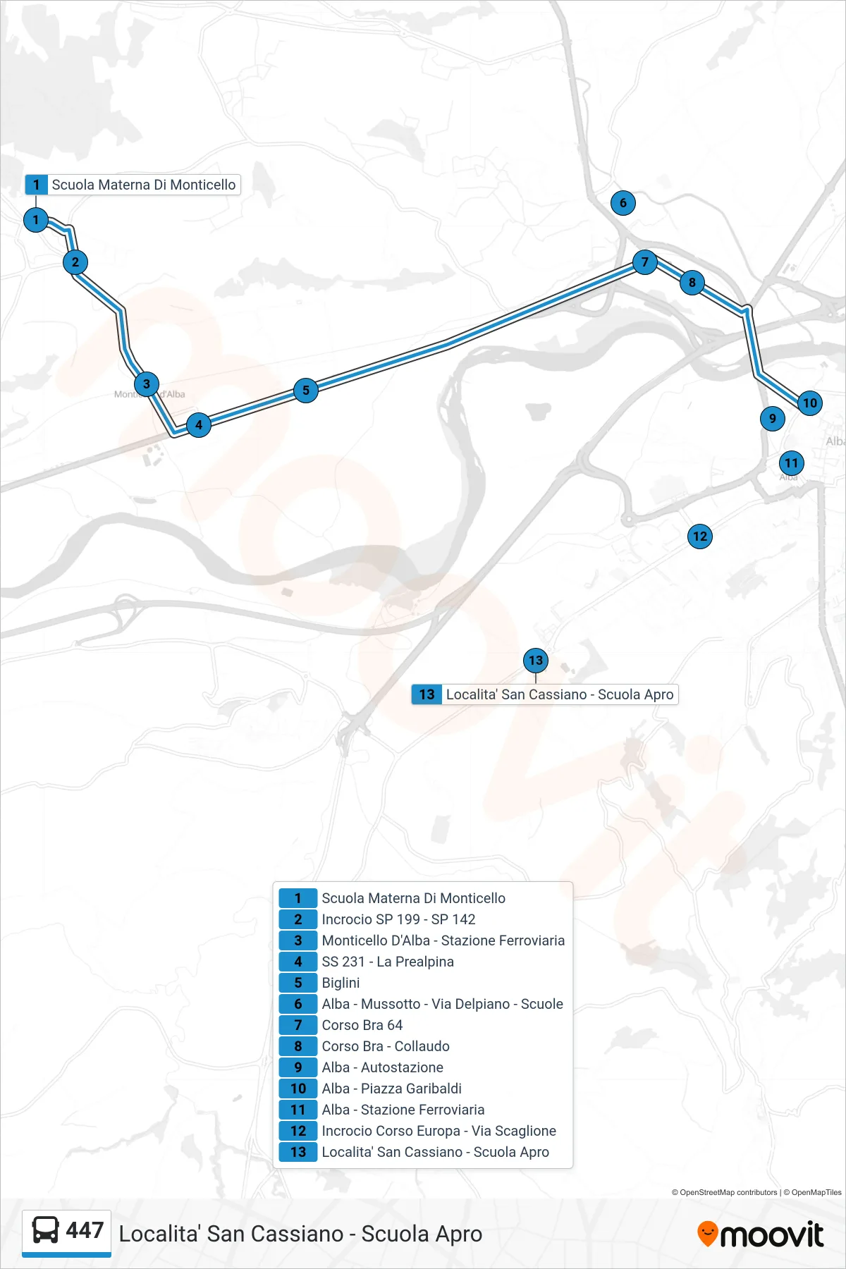 Linea 447 bus (Localita' San Cassiano - Scuola Apro) - Percorsi e fermate sulla mappa