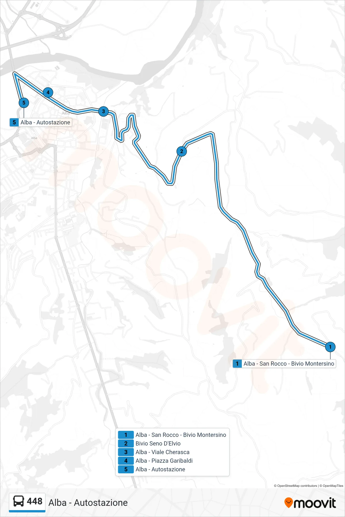 Linea 448 bus (Alba - Autostazione) - Percorsi e fermate sulla mappa