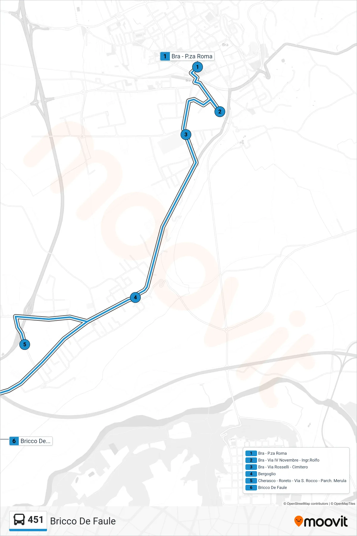 Linea 451  bus (Bricco De Faule) - Percorsi e fermate sulla mappa