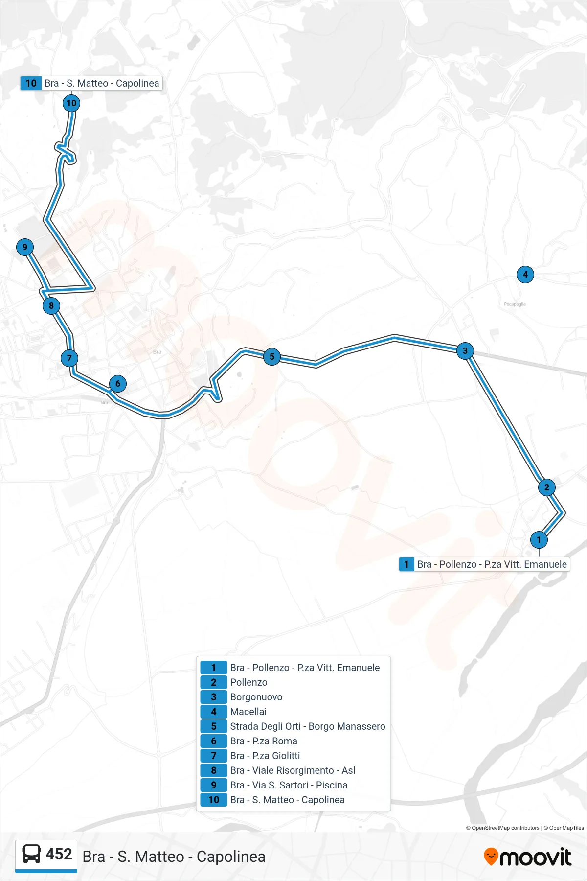 Linea 452 bus (Bra - S. Matteo - Capolinea) - Percorsi e fermate sulla mappa