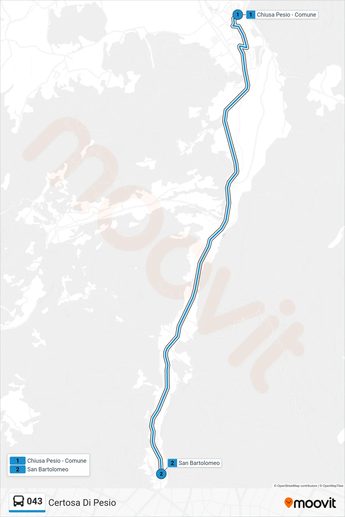 Linea 043 bus (Certosa Di Pesio) - Percorsi e fermate sulla mappa