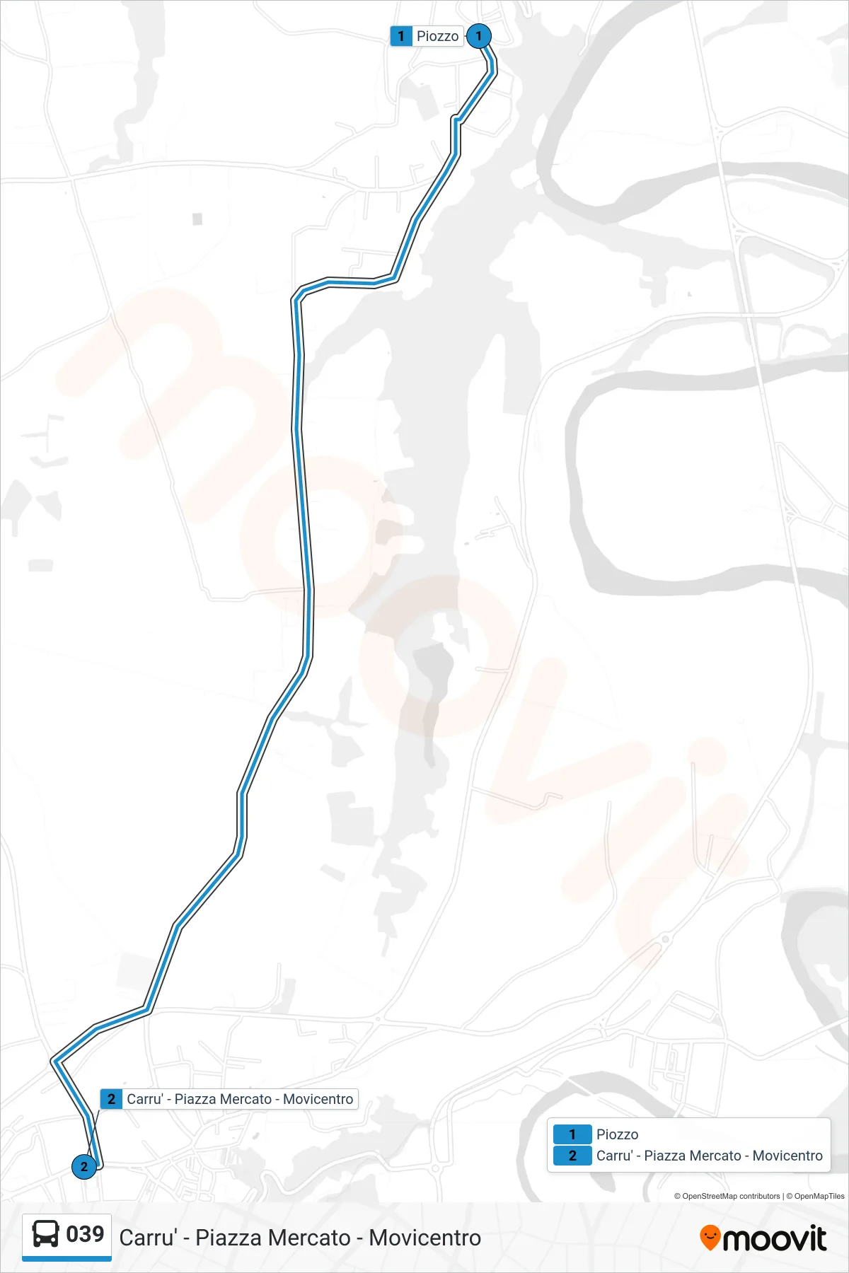Linea 039 bus (Carru' - Piazza Mercato - Movicentro) - Percorsi e fermate sulla mappa