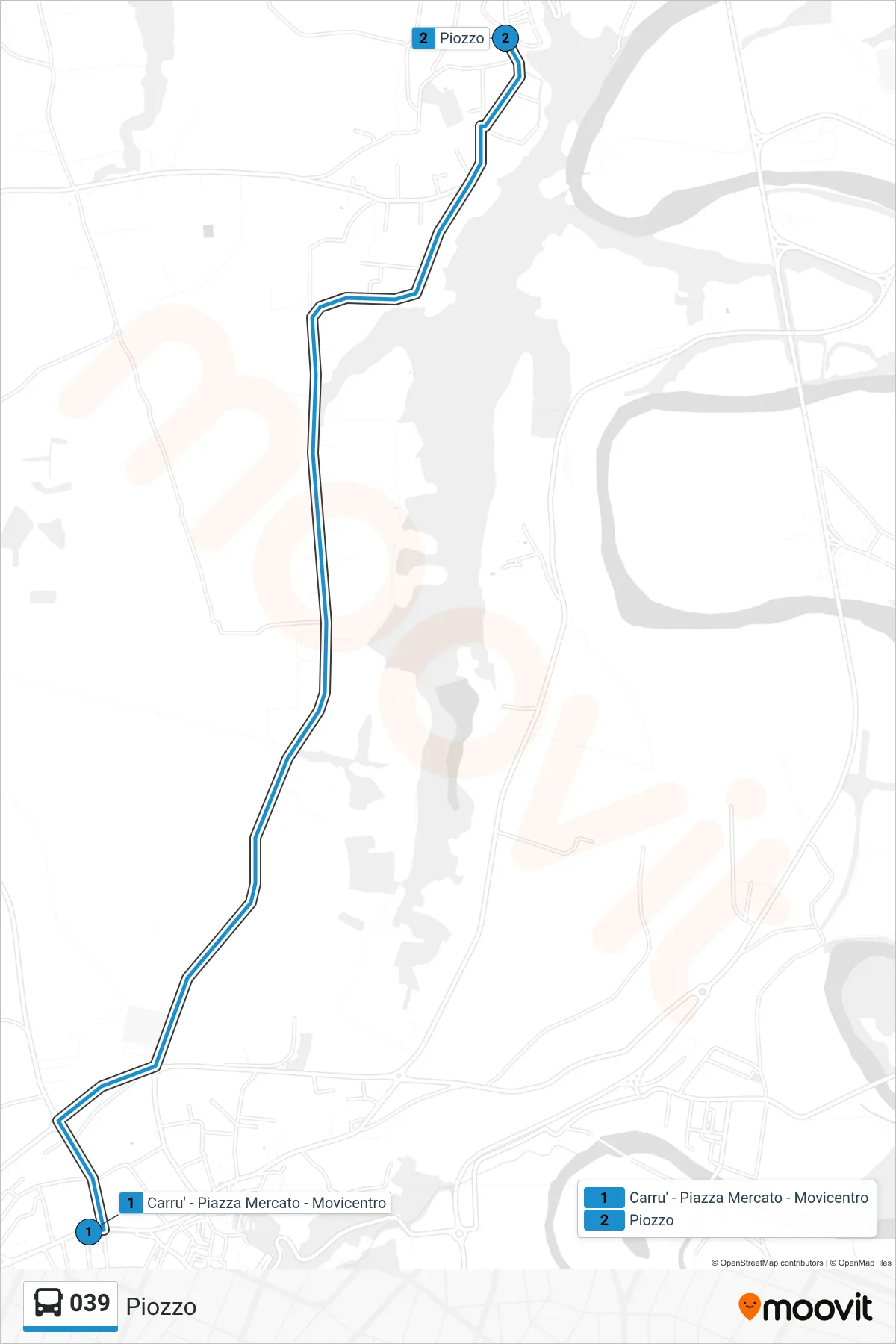 Linea 039  bus (Piozzo) - Percorsi e fermate sulla mappa