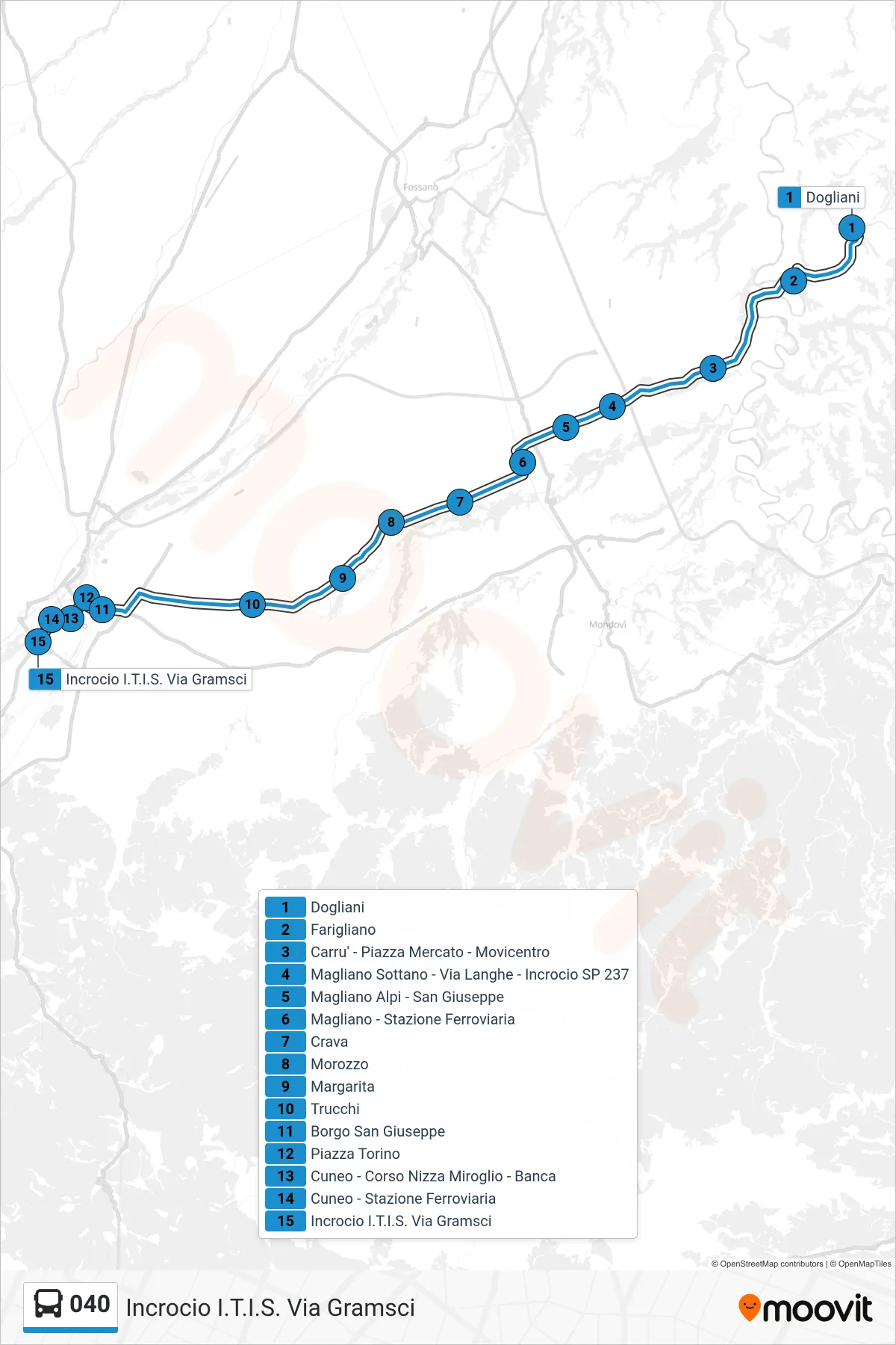 Linea 040  bus (Incrocio I.T.I.S. Via Gramsci) - Percorsi e fermate sulla mappa