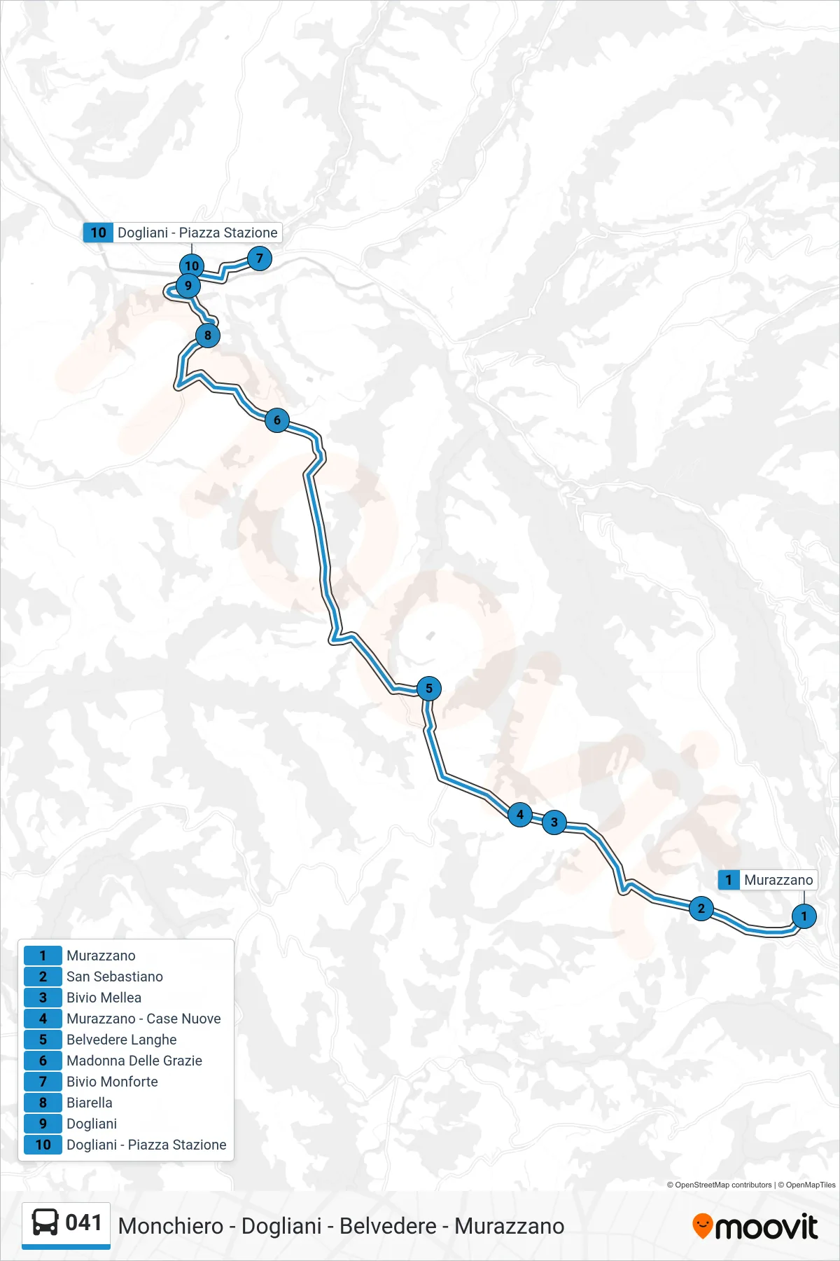 Linea 041  bus (Monchiero) - Percorsi e fermate sulla mappa
