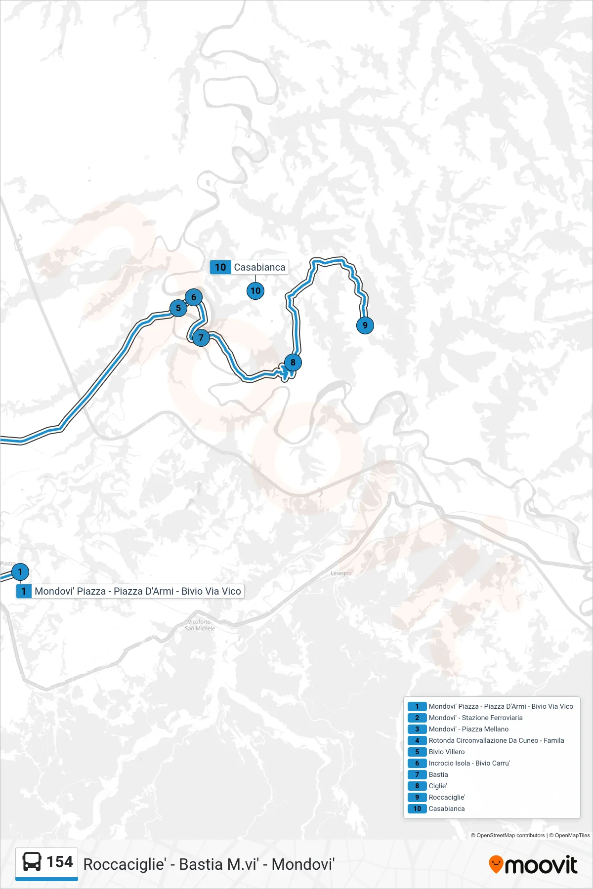 Linea 154 bus (Bastia) - Percorsi e fermate sulla mappa