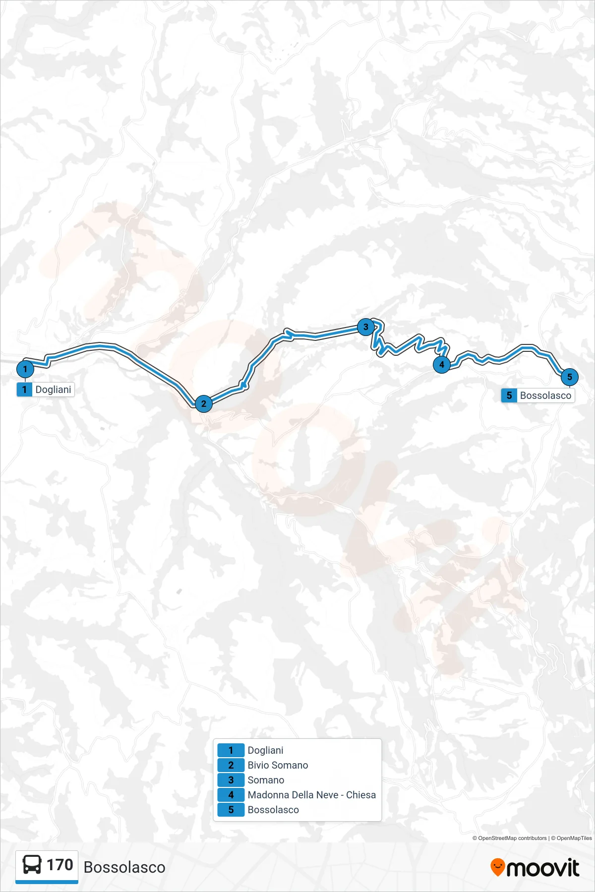 Linea 170 bus (Bossolasco) - Percorsi e fermate sulla mappa