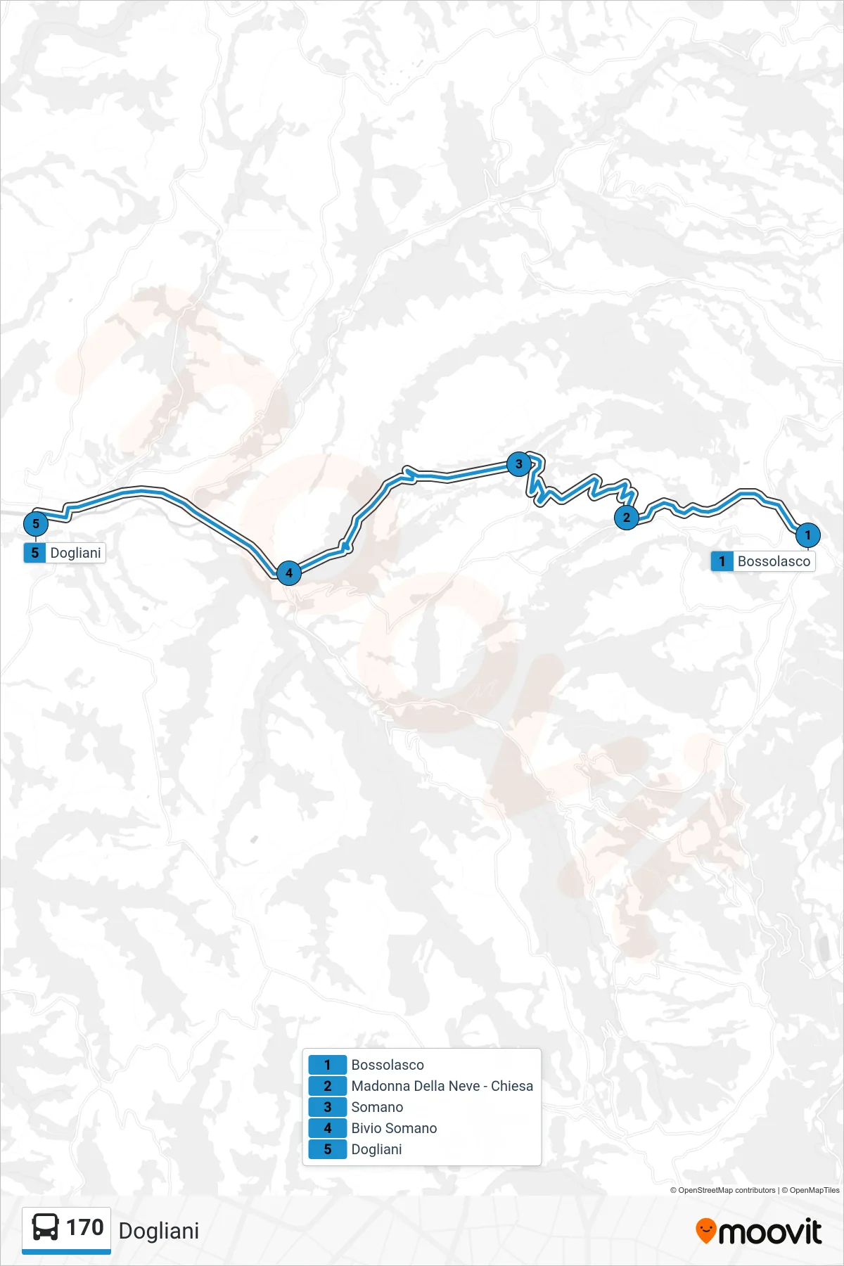 Linea 170 bus (Dogliani) - Percorsi e fermate sulla mappa
