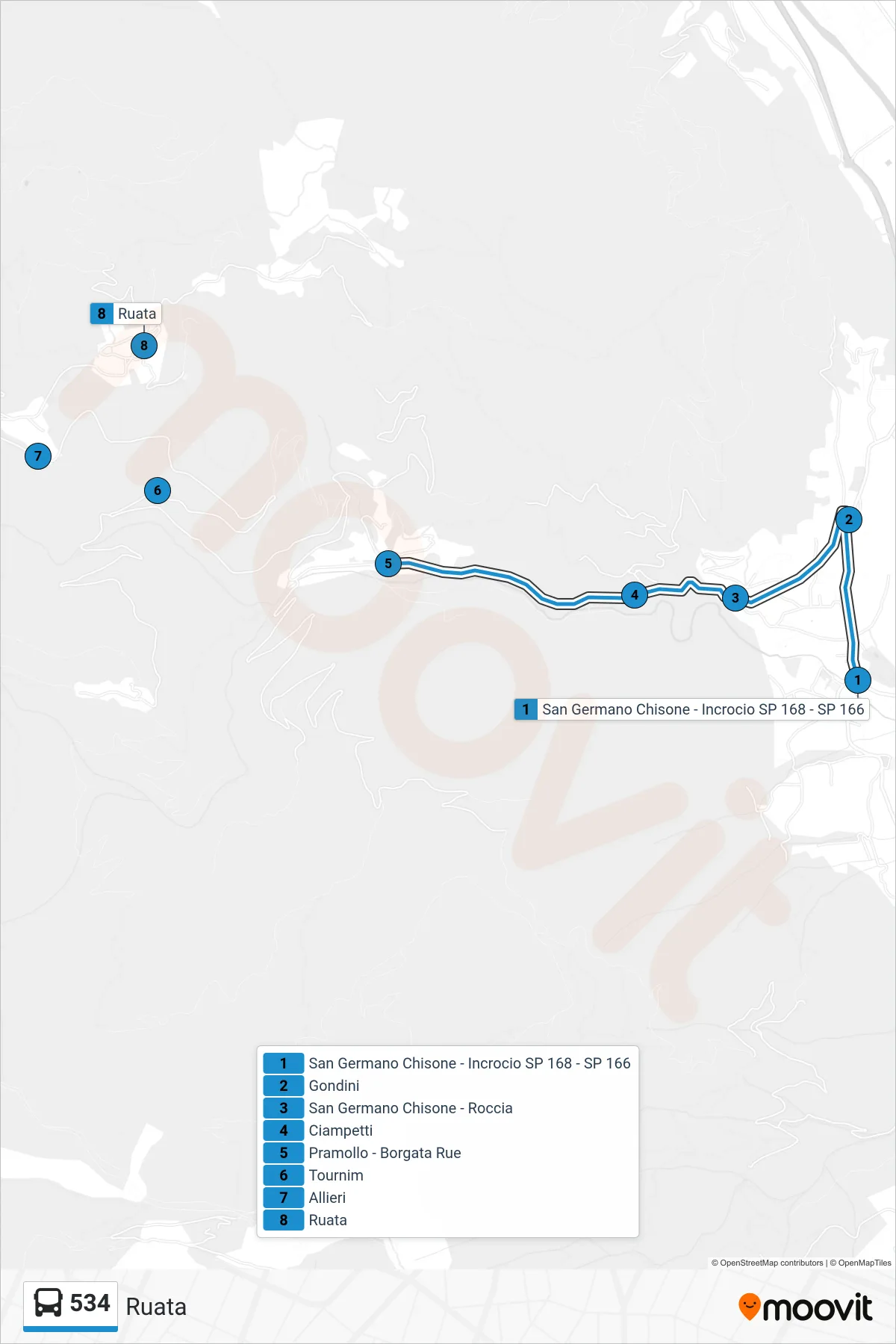 Linea 534  bus (Ruata) - Percorsi e fermate sulla mappa