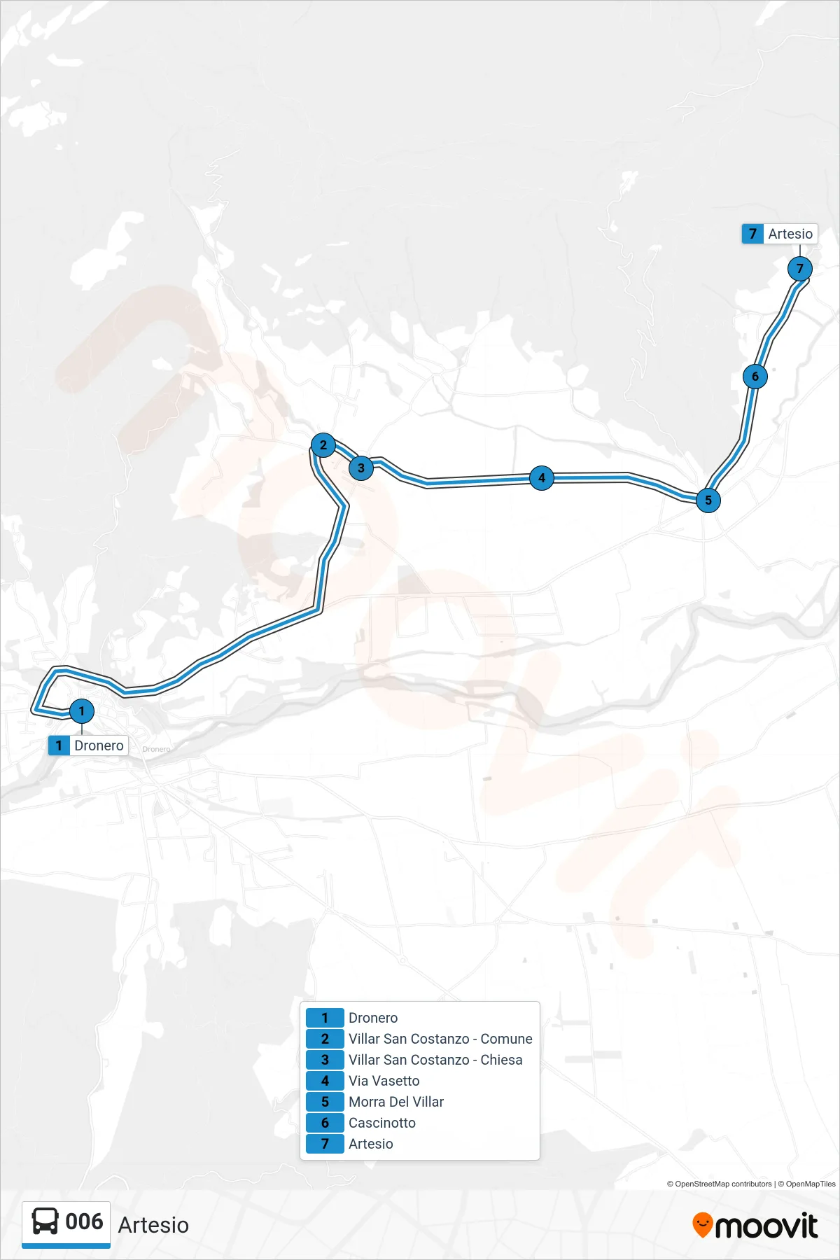 Linea 006 bus (Artesio) - Percorsi e fermate sulla mappa