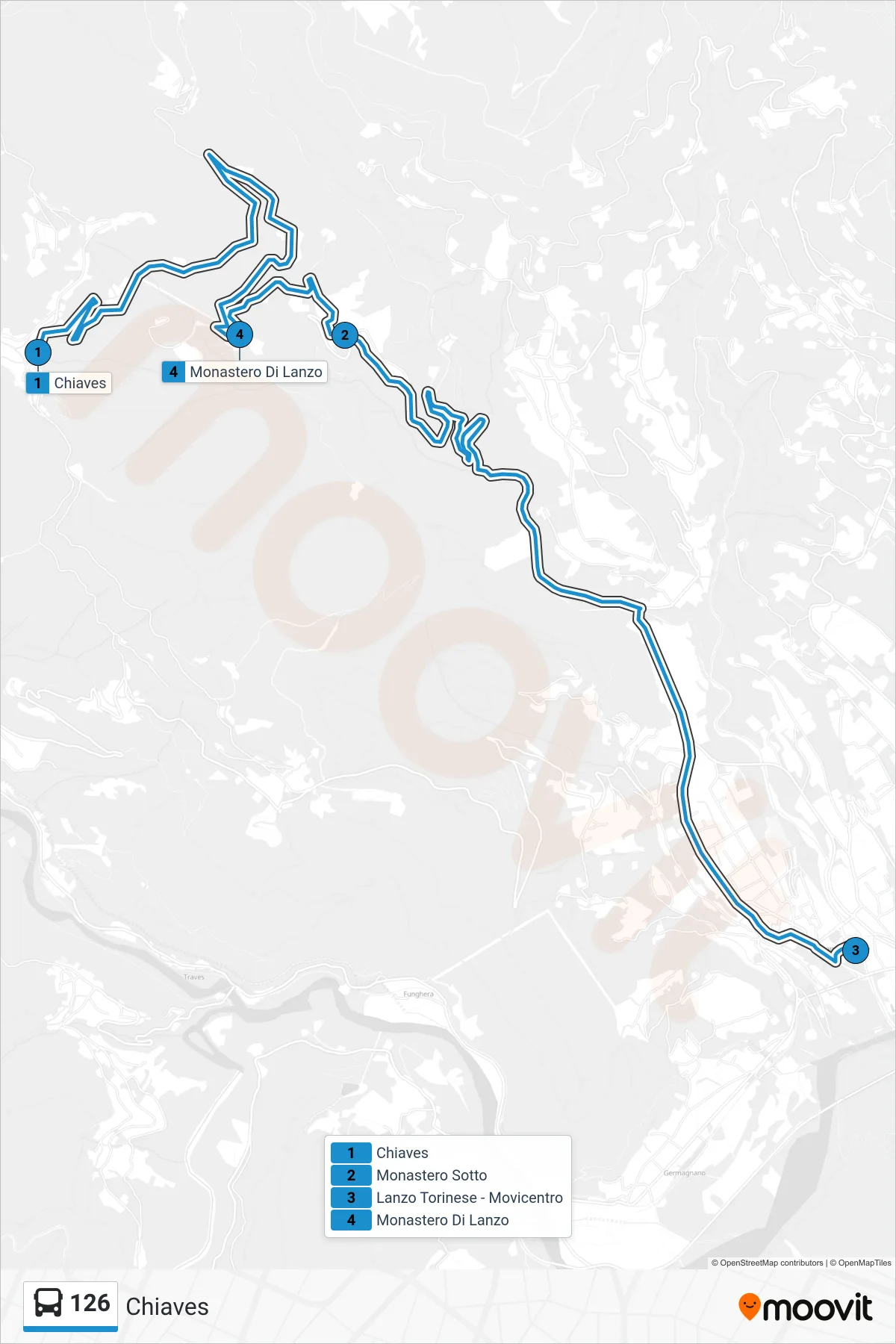 Linea 126 bus (Chiaves) - Percorsi e fermate sulla mappa