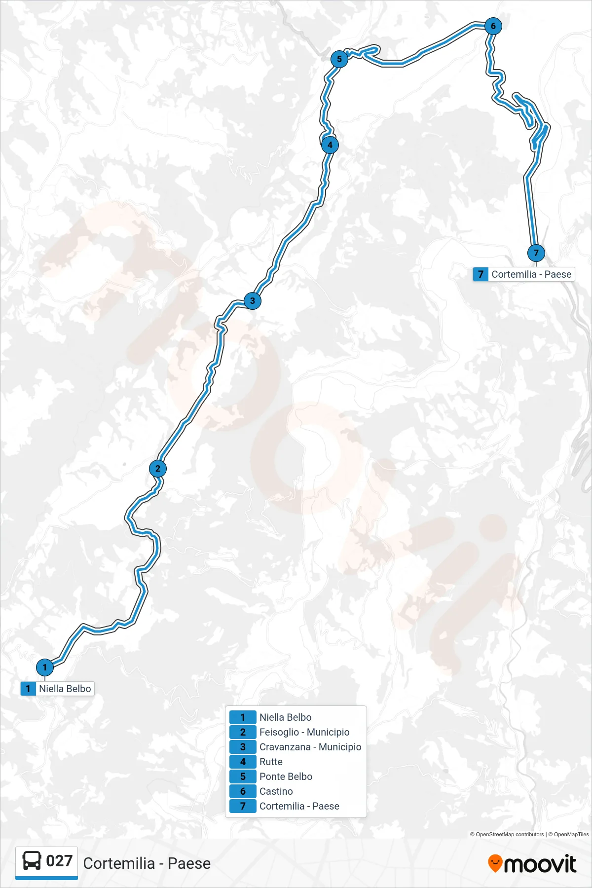 Linea 027 bus (Cortemilia - Paese) - Percorsi e fermate sulla mappa