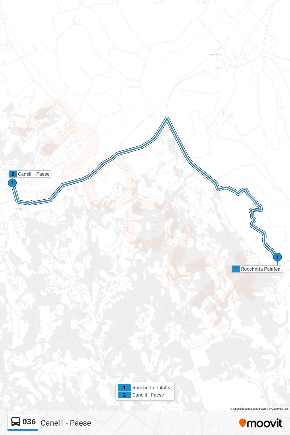 Linea 036  bus (Canelli - Paese) - Percorsi e fermate sulla mappa