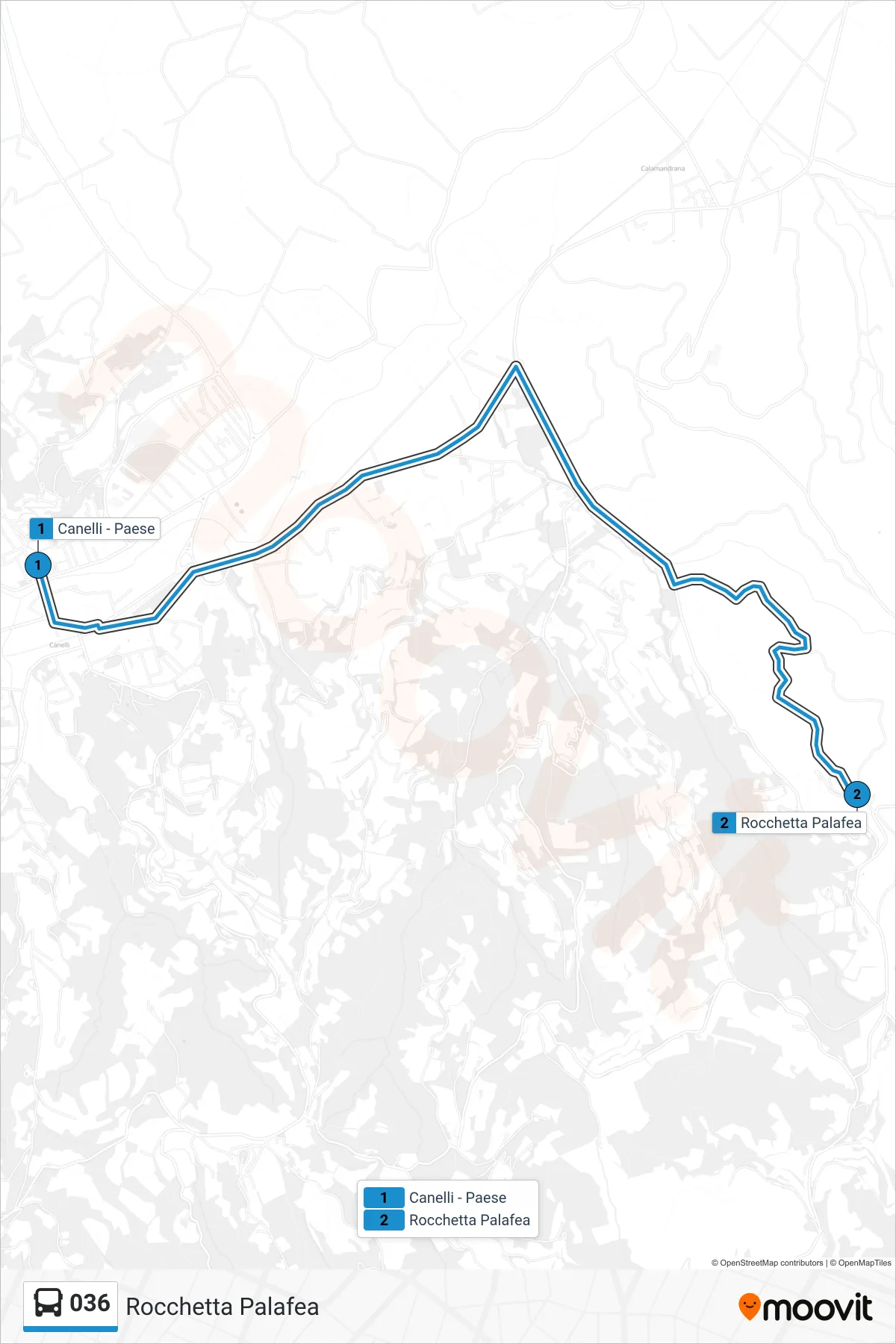 Linea 036 bus (Rocchetta Palafea) - Percorsi e fermate sulla mappa