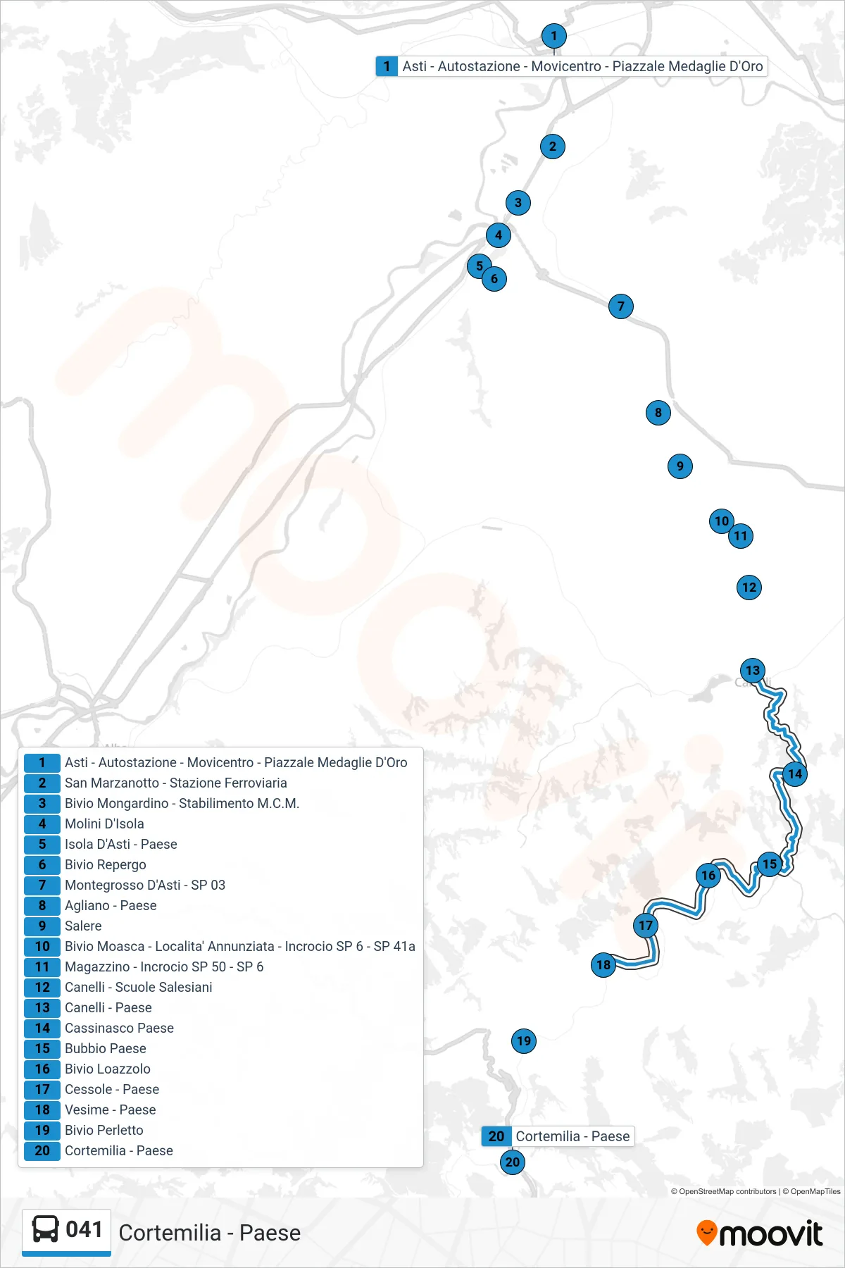 Linea 041 bus (Cortemilia - Paese) - Percorsi e fermate sulla mappa