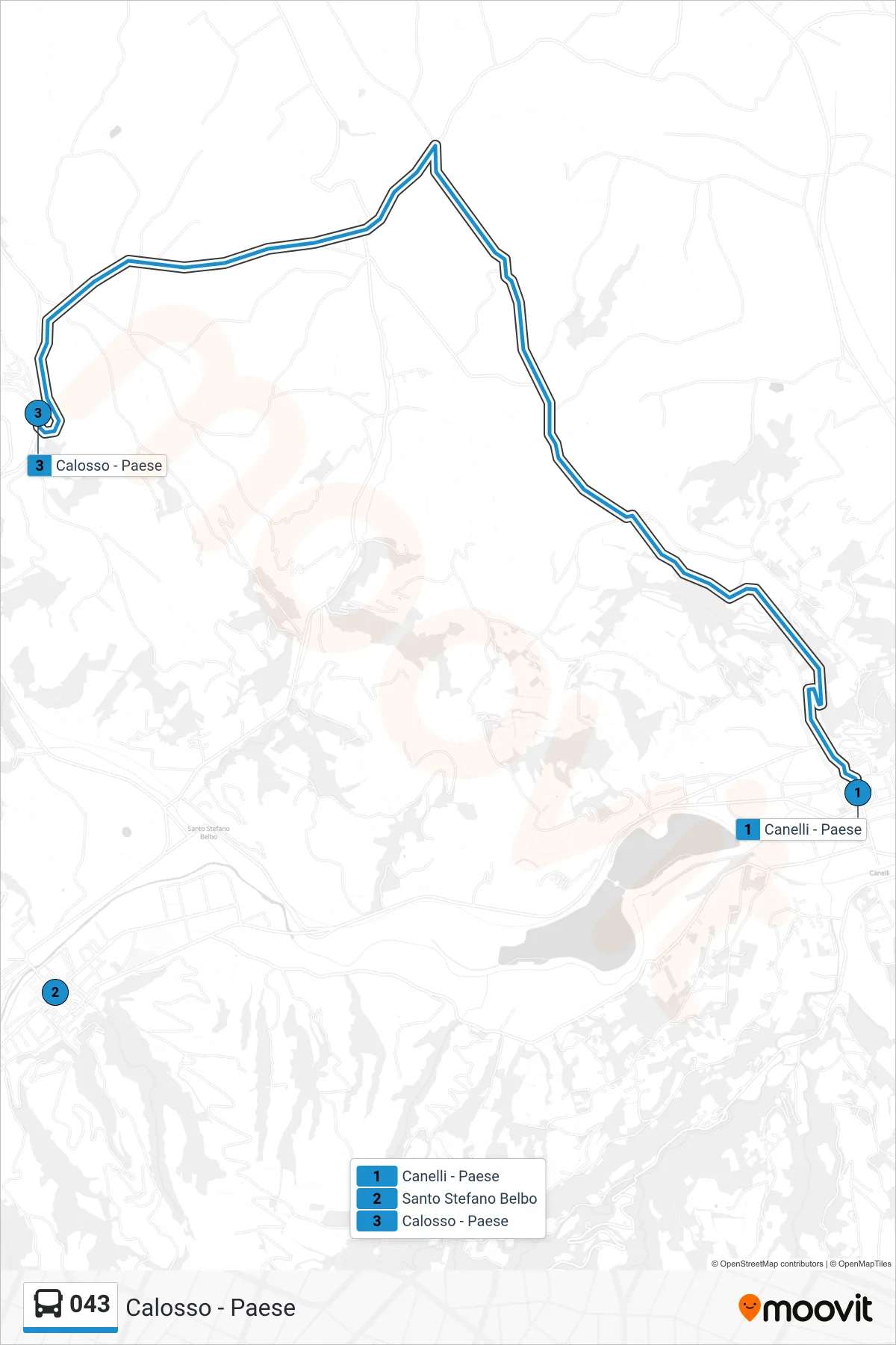 Linea 043  bus (Calosso - Paese) - Percorsi e fermate sulla mappa