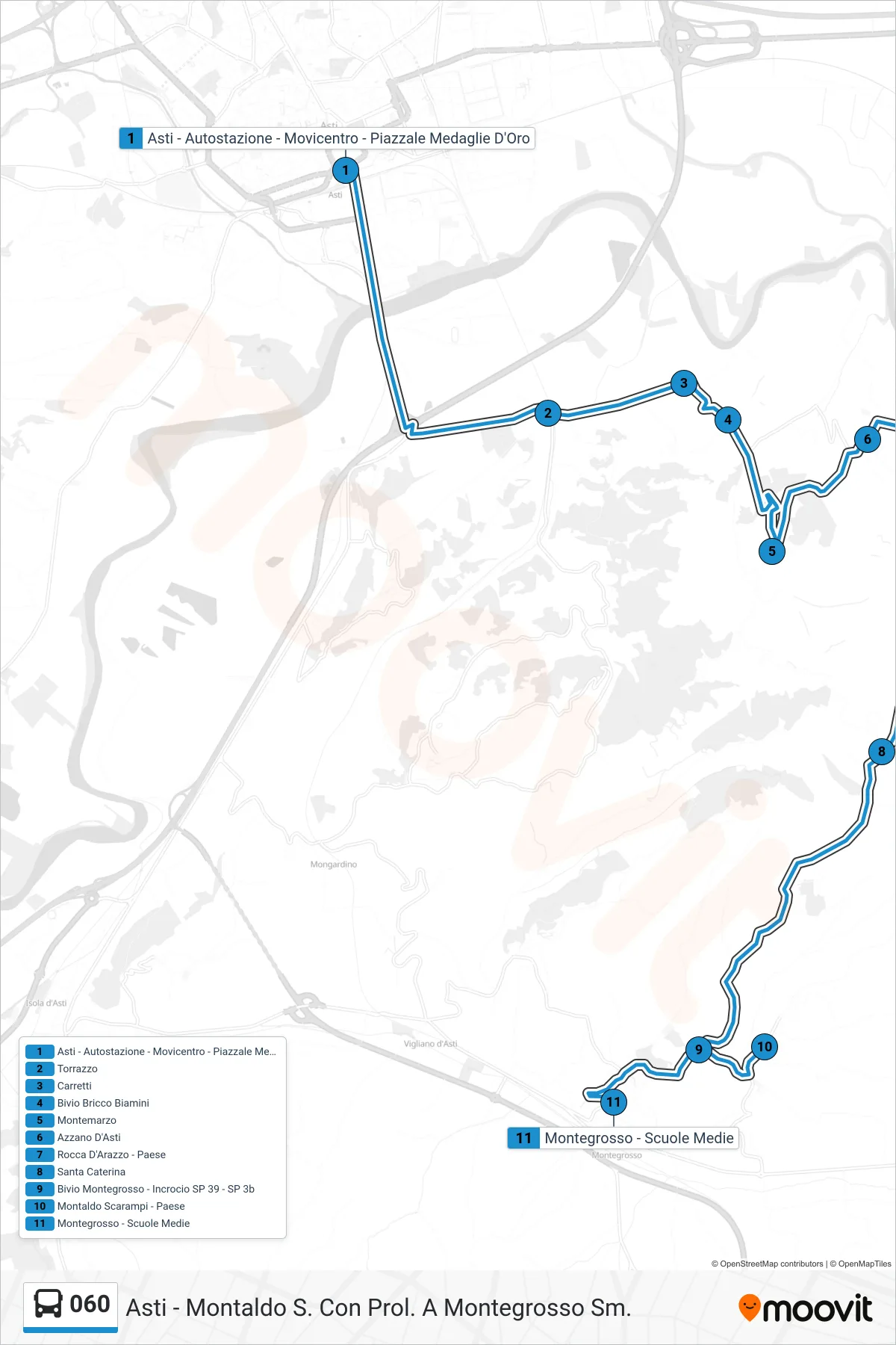 Linea 060 bus (Montegrosso - Scuole Medie) - Percorsi e fermate sulla mappa
