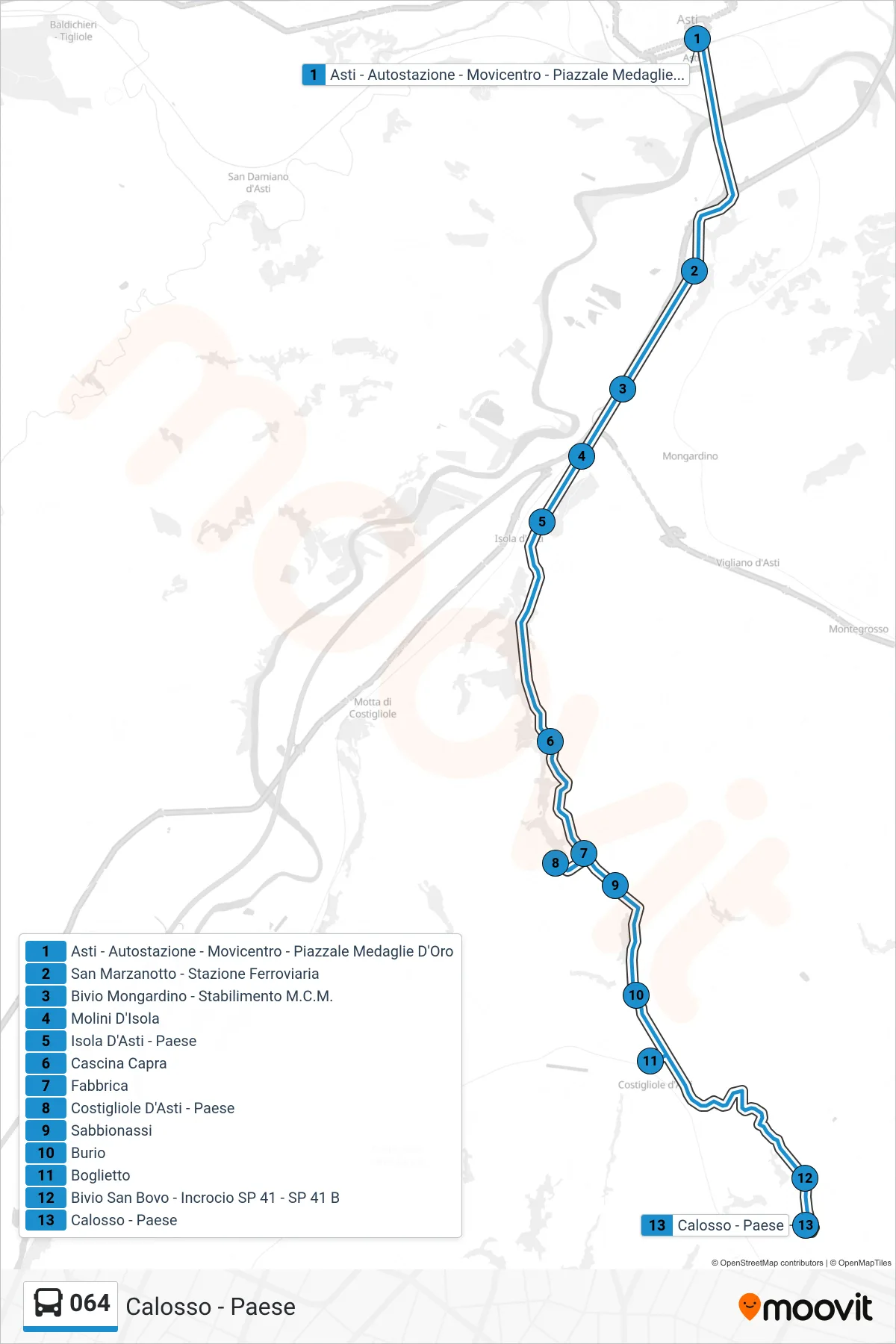 Linea 064  bus (Calosso - Paese) - Percorsi e fermate sulla mappa