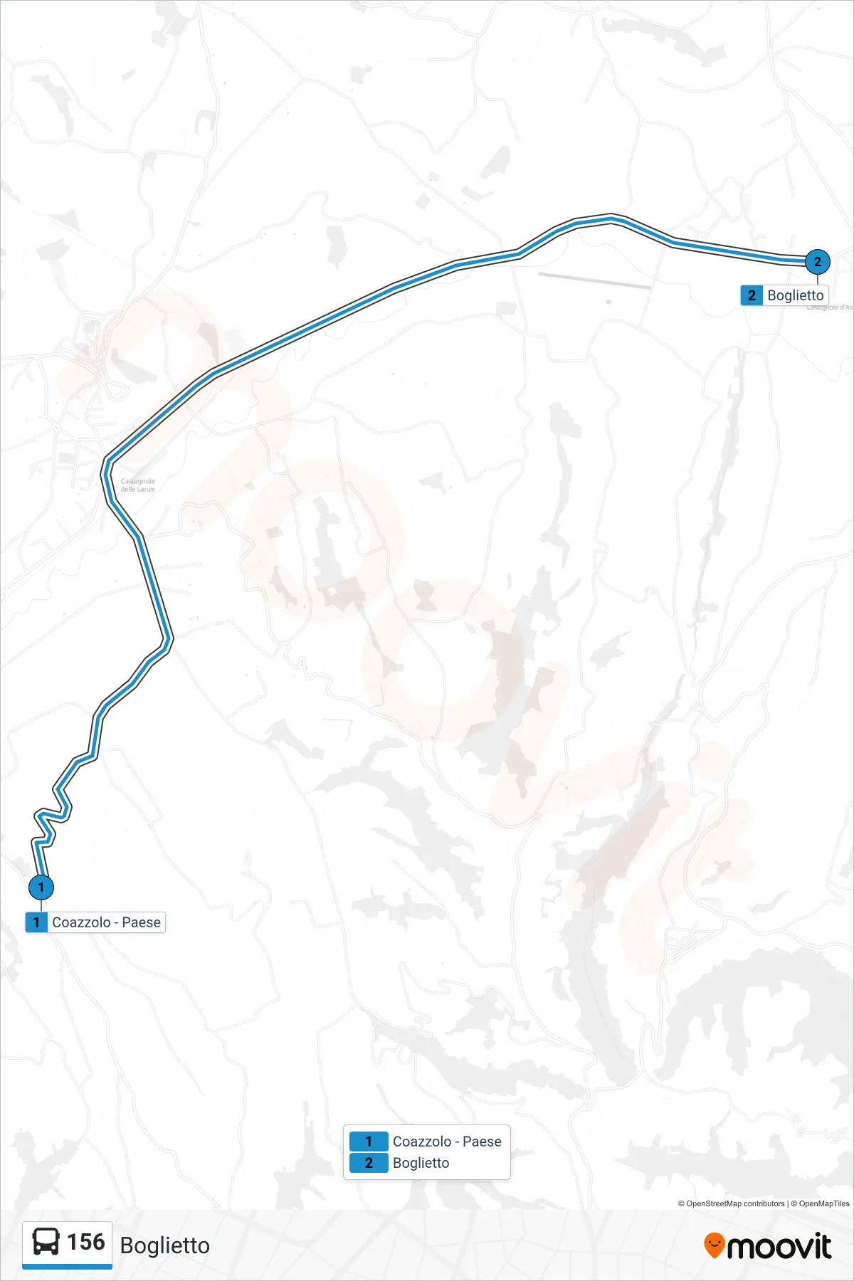 Linea 156 bus (Boglietto) - Percorsi e fermate sulla mappa