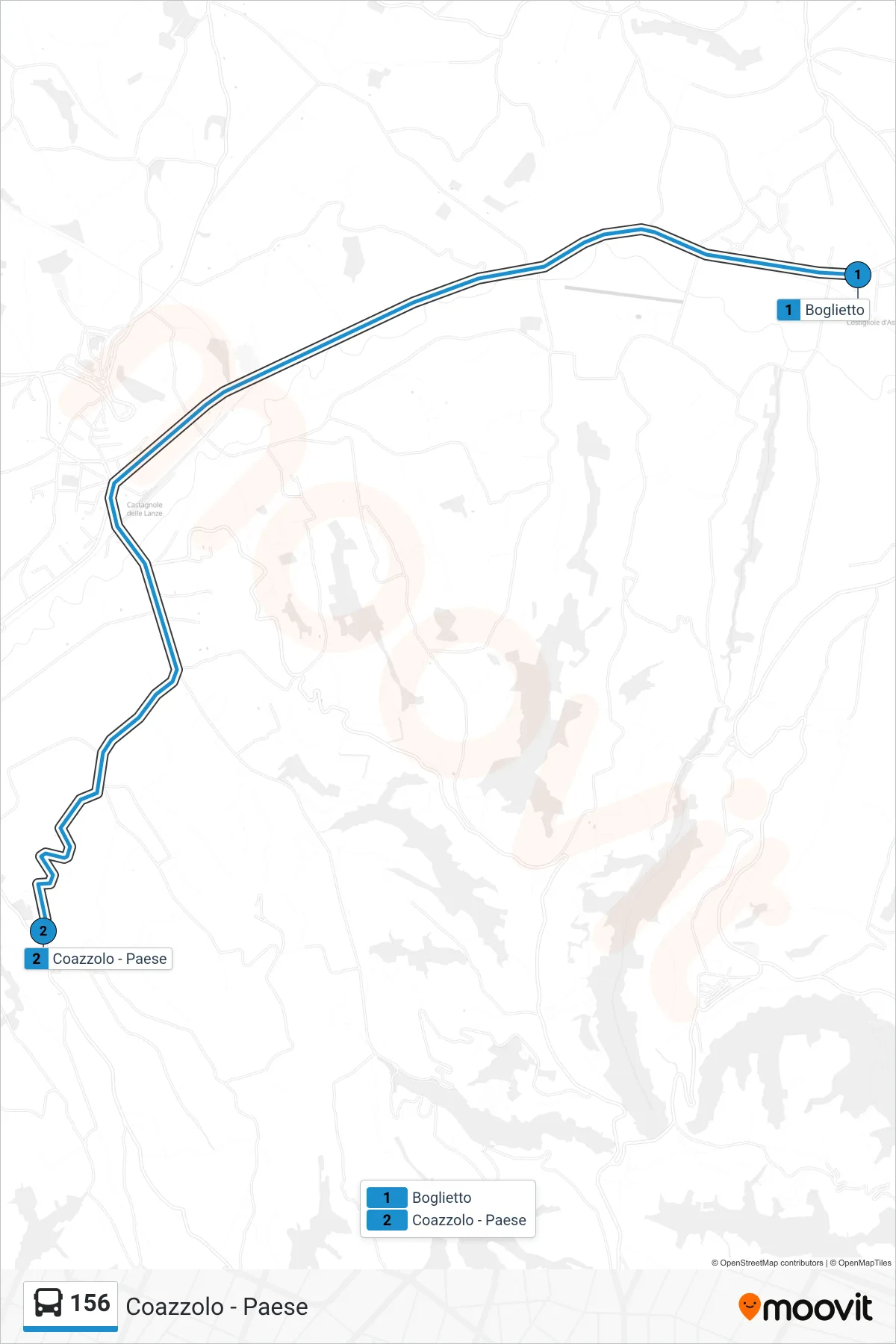 Linea 156  bus (Coazzolo - Paese) - Percorsi e fermate sulla mappa