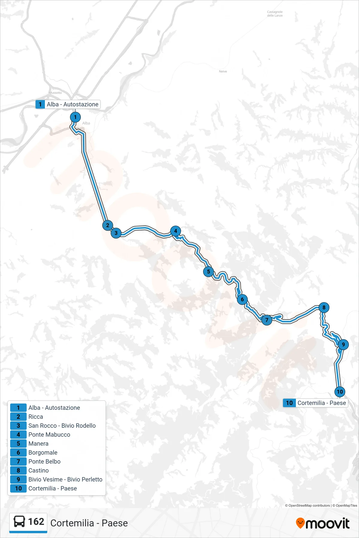 Linea 162 bus (Cortemilia - Paese) - Percorsi e fermate sulla mappa