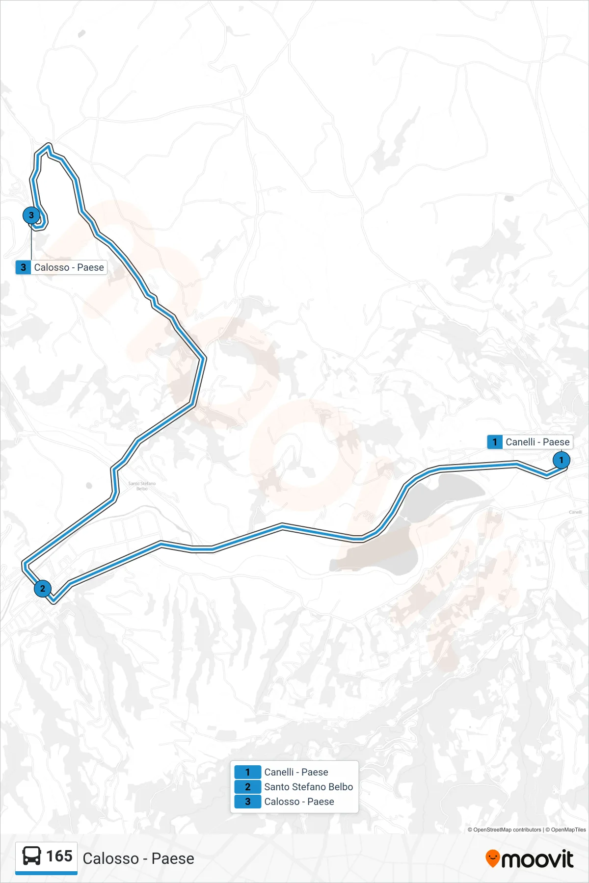 Linea 165 bus (Calosso - Paese) - Percorsi e fermate sulla mappa
